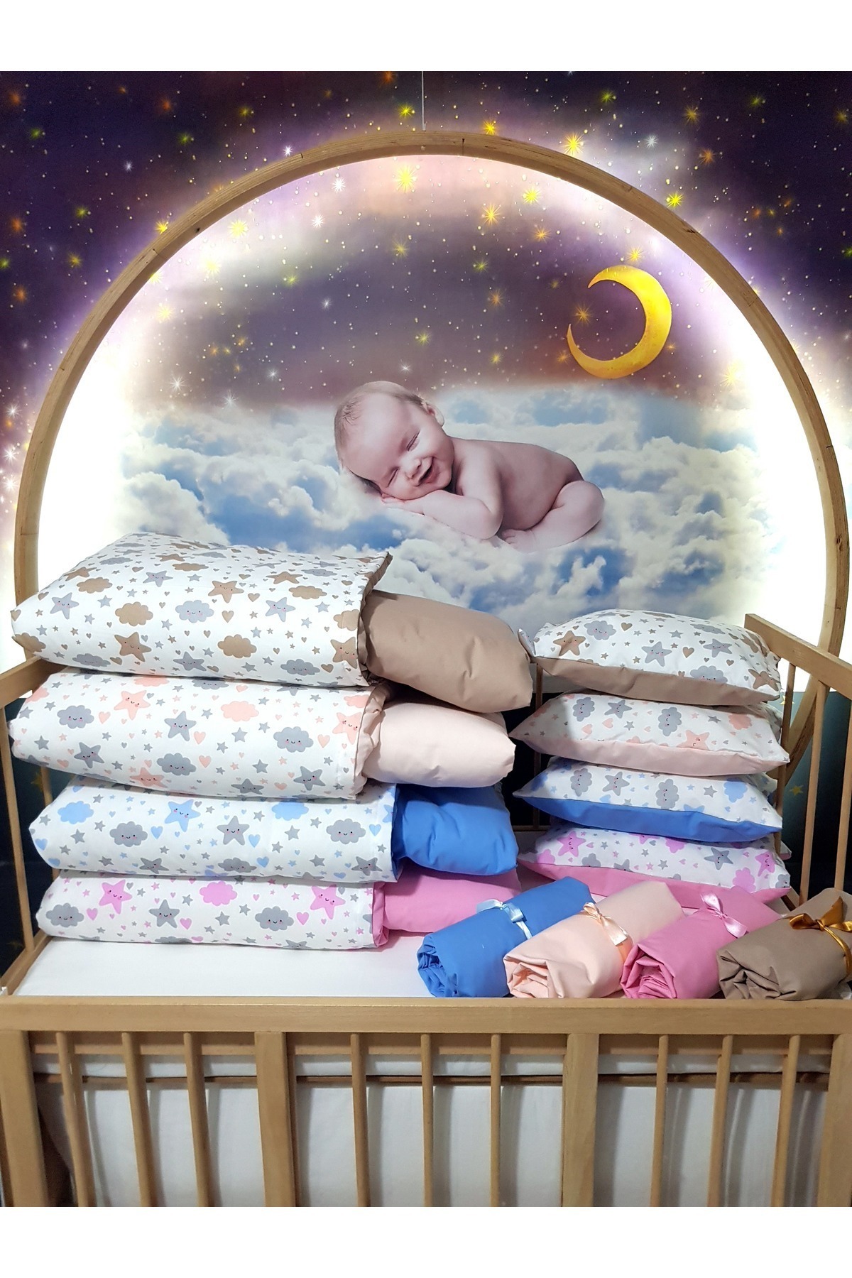 bebek_iklimi 5 Parça Bebek Uyku Seti - Bulut Yıldız Desenli (Her Ölçüye Uygundur - Ayrıntılar Açıklamada) fotoğrafı 3 (önizleme)