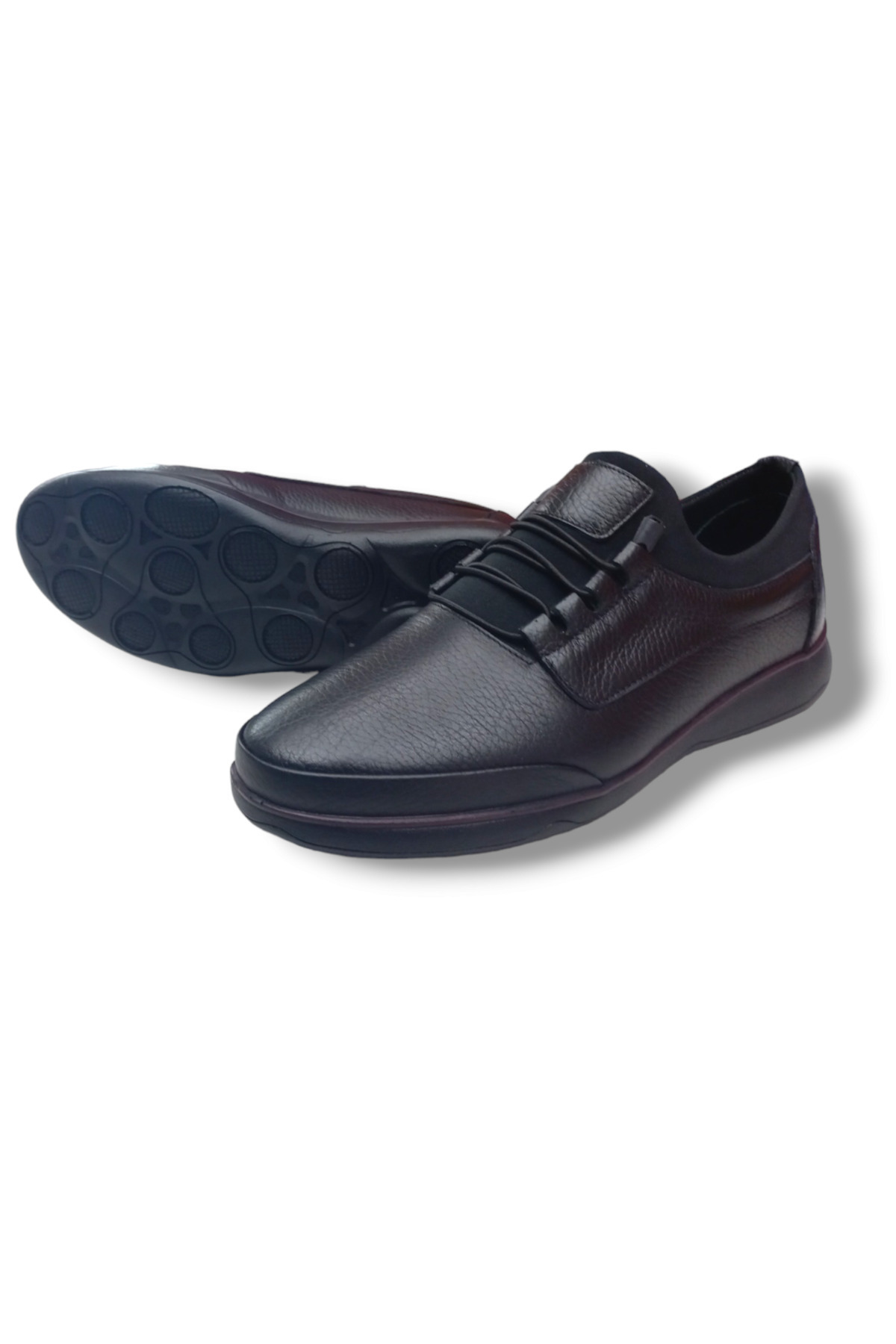 گرویش کفش روزمره مردانه مشکی راحت و کشی چرم اصل Gr0093 با زیره پلی استر