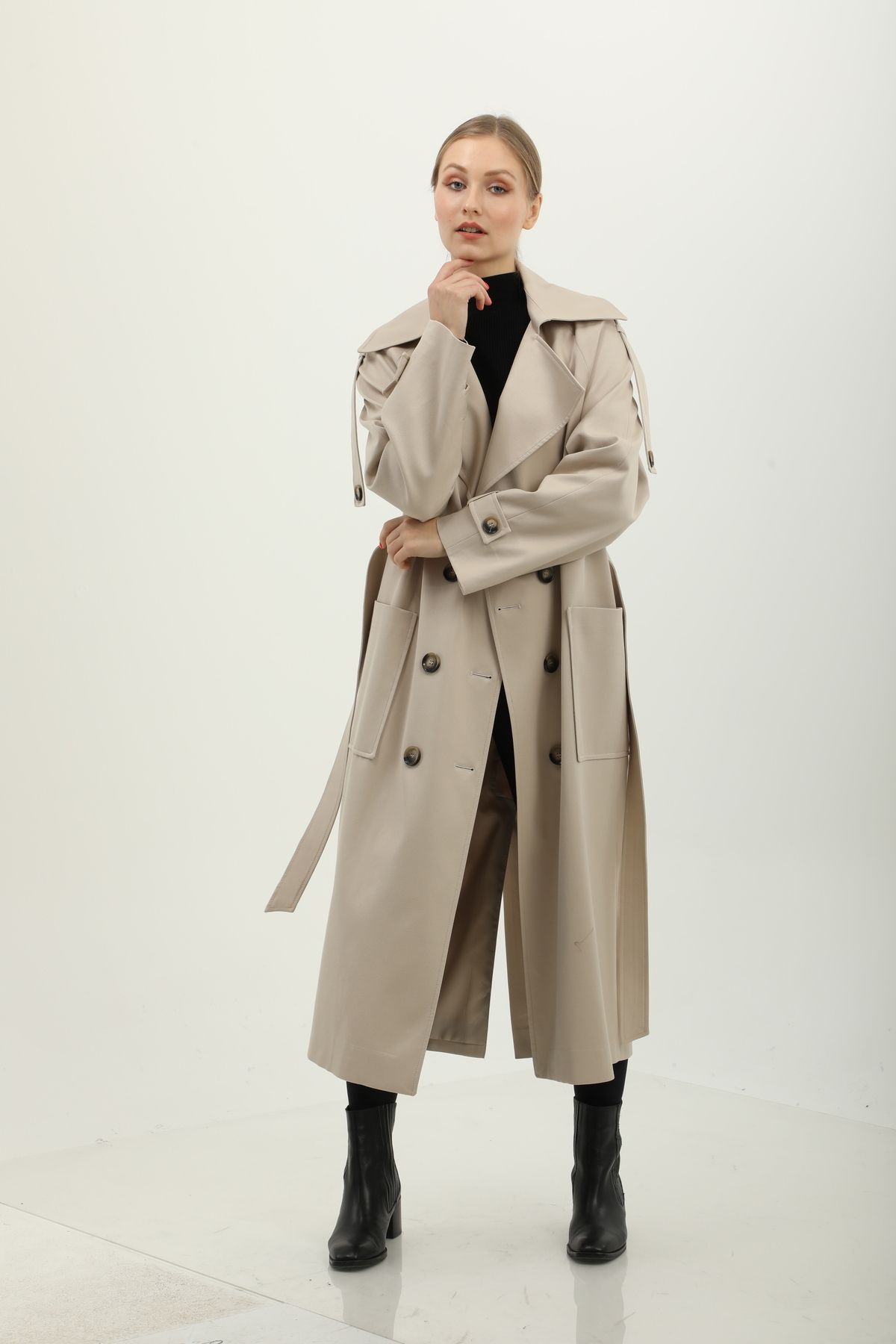 DOLCEBELLA Trench Coat Beige Oversize Trendyol