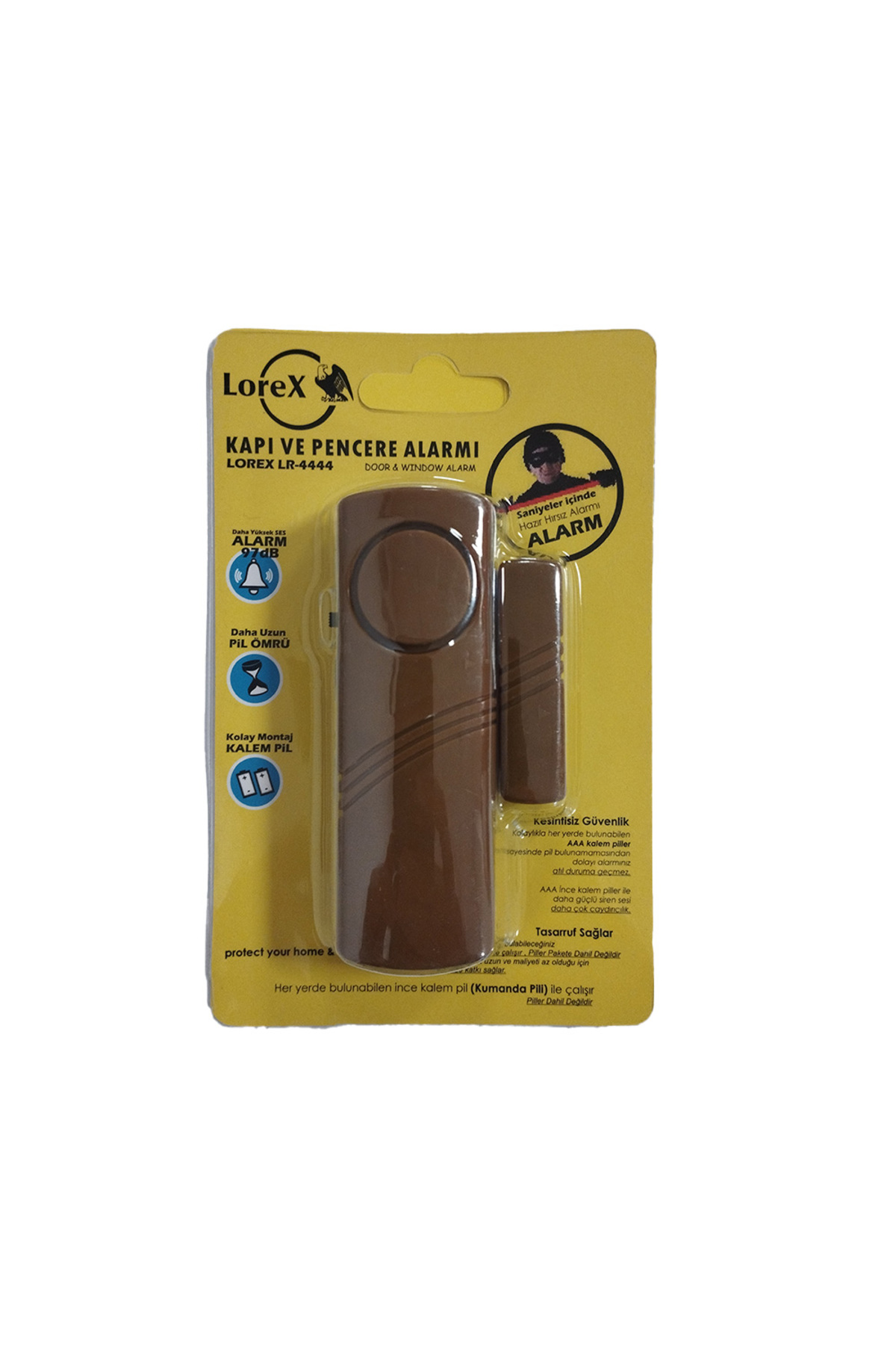 LOREX LR-4444K Kahverengi Pilli Kapı Pencere Alarmı - Piller Hariç - Ev Alarmı - Kablosuz Pencere A