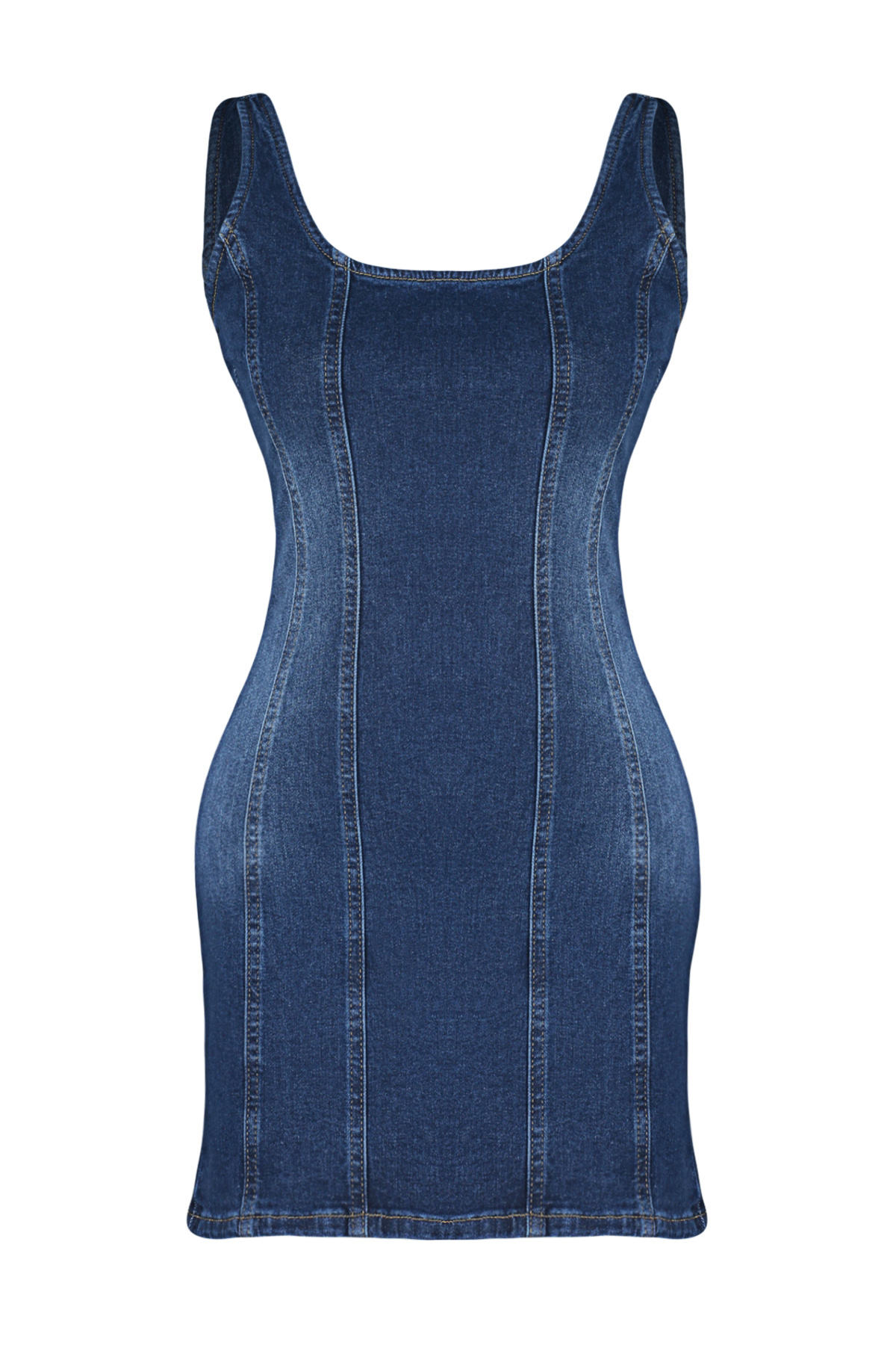 Trendyolmilla  Mavi Dikiş Detaylı Fitted/Vücuda Oturan Mini Comfort/Esnek Denim Elbise TWOSS24EL00284 - Görsel 13
