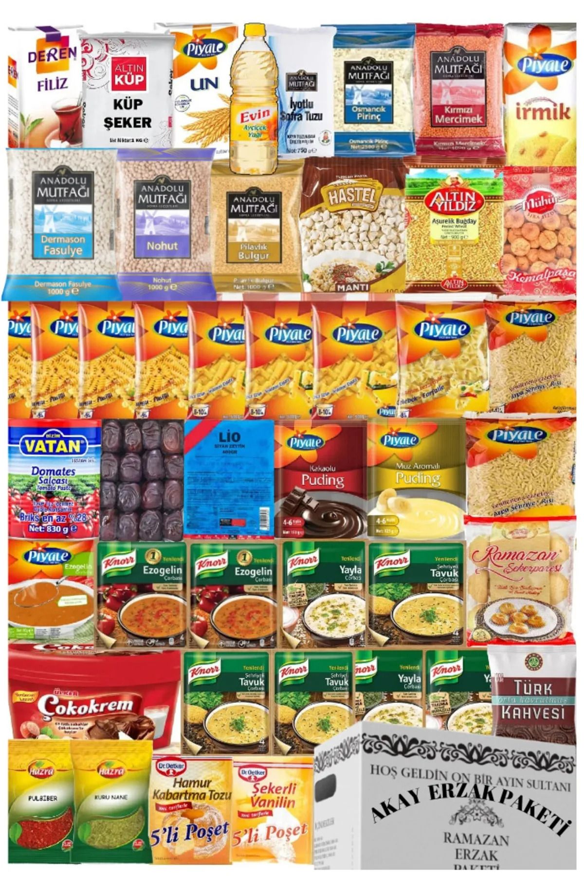 Piyale ramazan erzak ve yardım paketi kumanya kolisi 45 parça 19 kg