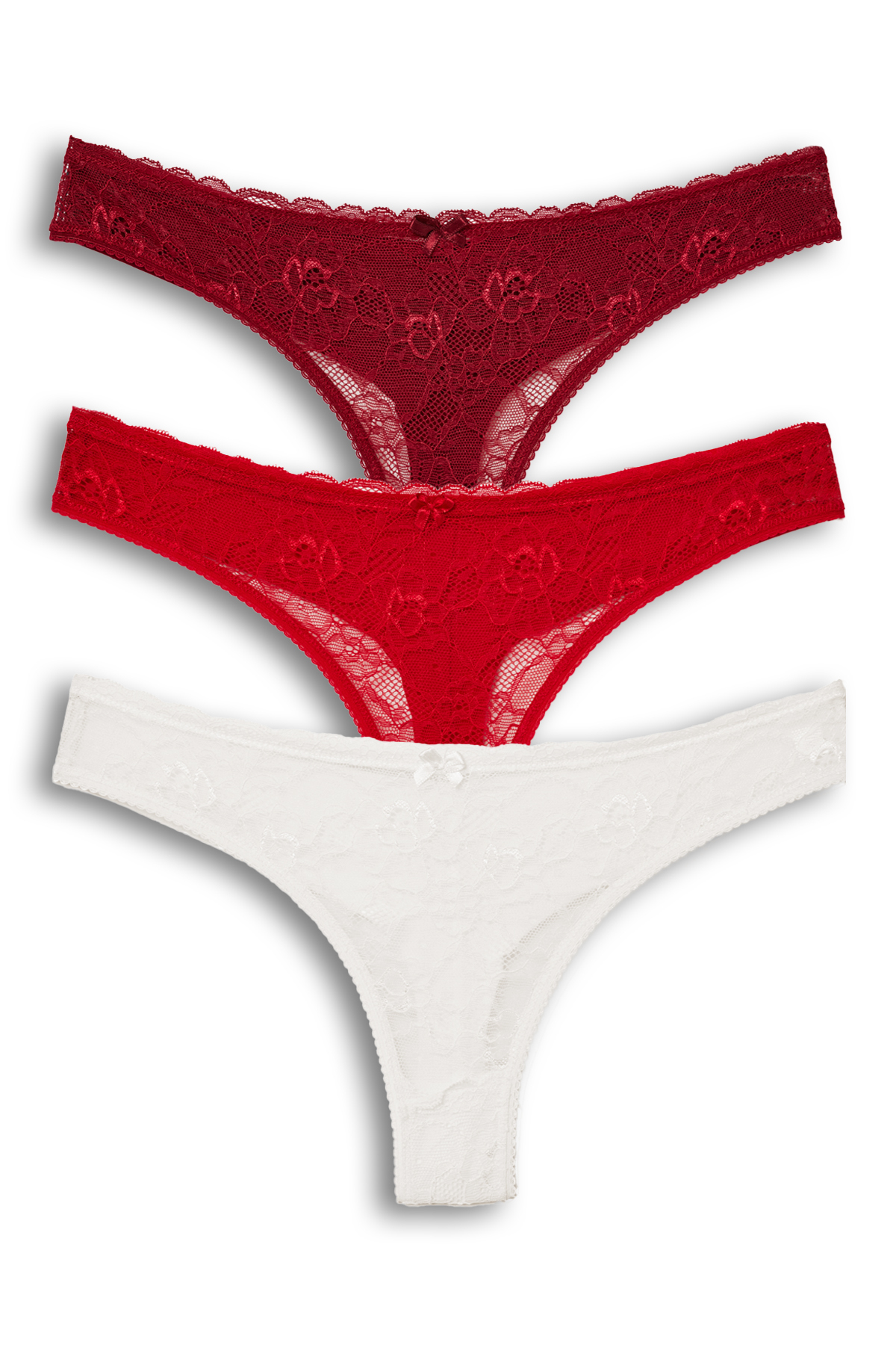 3-Pack Front Lace Back Double Layer Cotton Thong Women's Briefs