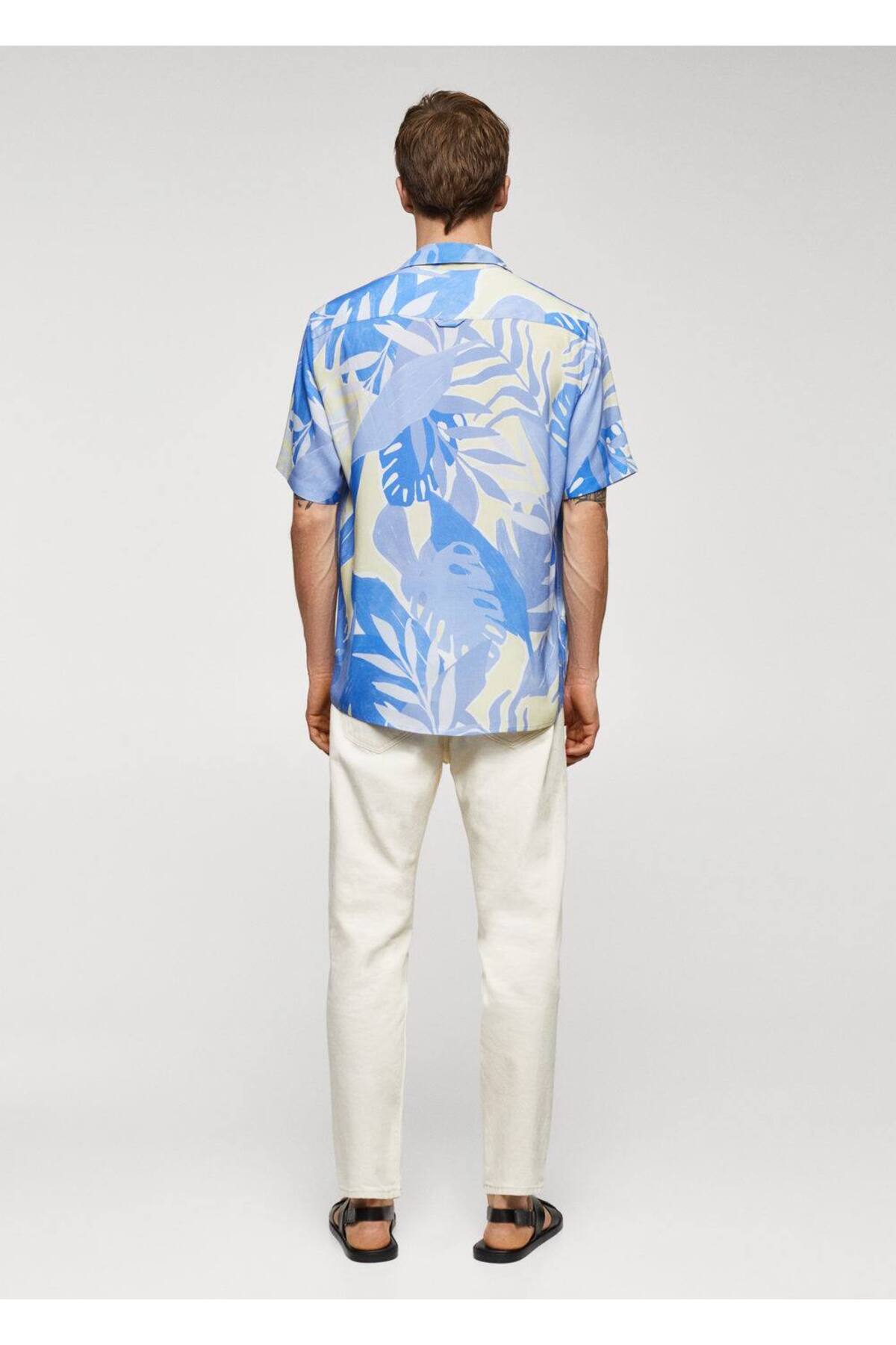 پیراهن مردانه آبی منگوMANGO Man | 67010474 اورجینال - تصویر 4