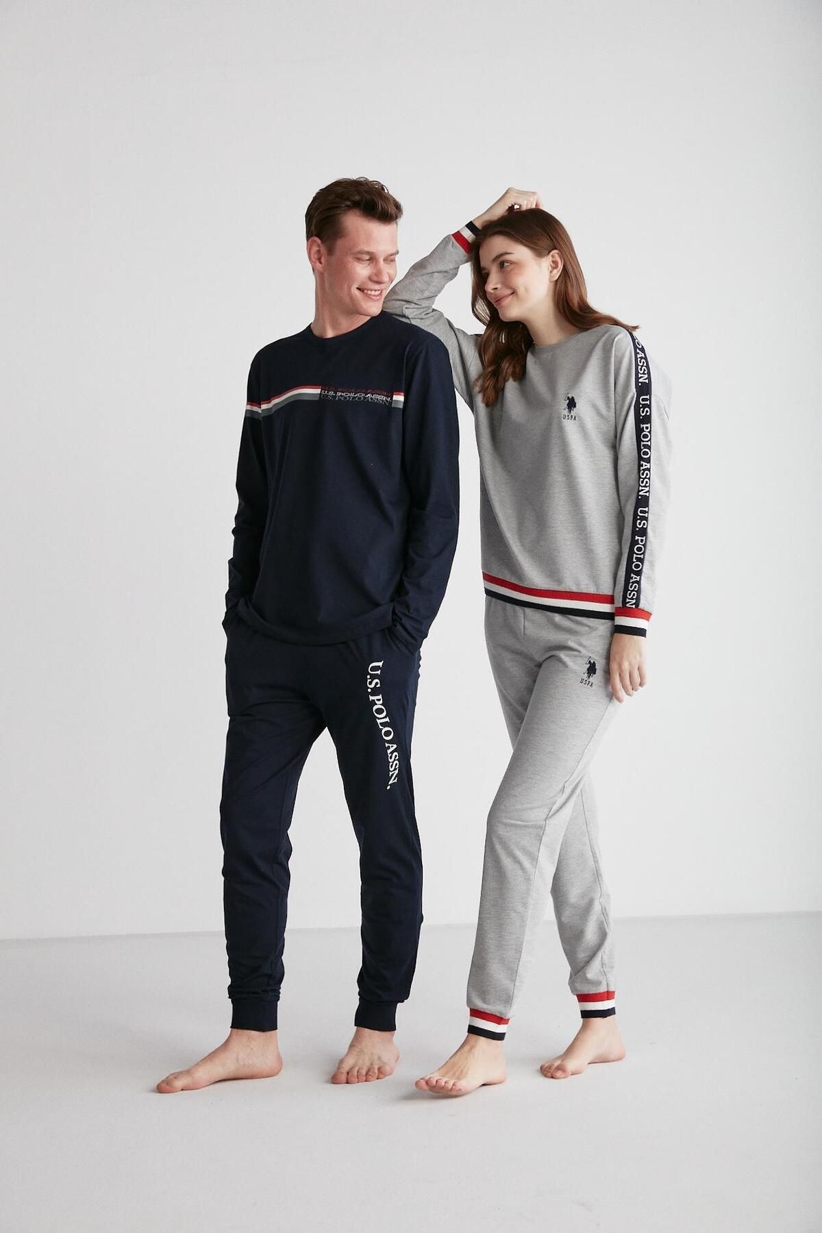 ست پیژامه خاکستری مردانه لباس خواب یقه گرد آنتراسیت U.S. Polo Assn.