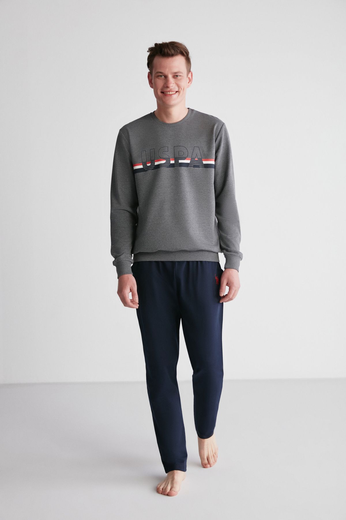 U.S. Polo Assn. Men s Cotton Anthracite Sweatshirt Sweatpants Straight Leg Pajama Set