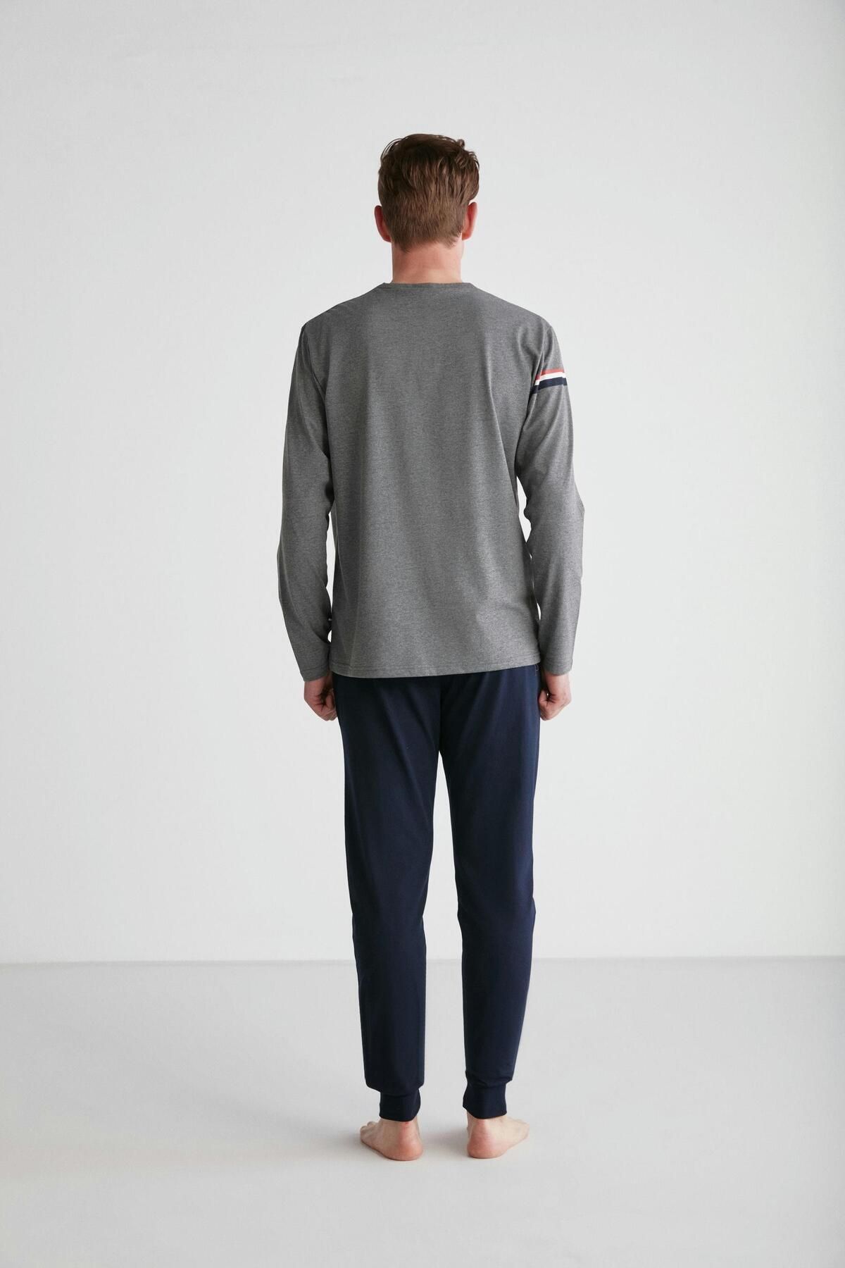 ست پیژامه خاکستری مردانه لباس خواب یقه گرد آنتراسیت U.S. Polo Assn.