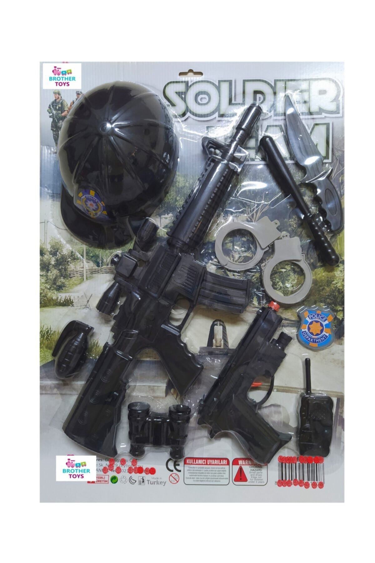 Brother Toys Oyuncak 11 Parça Asker Kasklı Polis Seti Tüfek Kelepçe Dürbün Telsiz El Bombası Tabanca fotoğrafı 2 (önizleme)