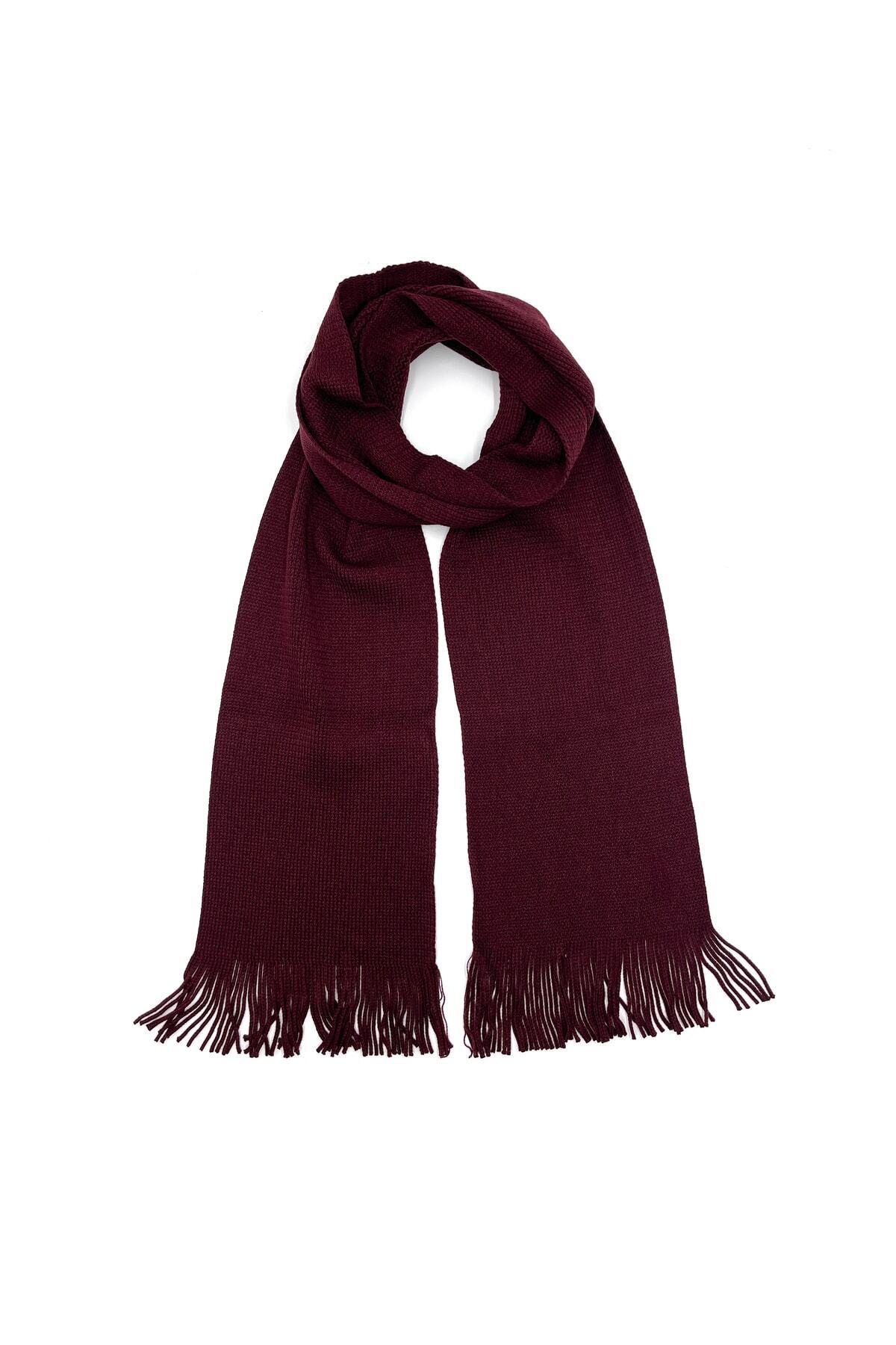 nazipek Düz Renk Pamuklu Örme Bordo Atkı Kaşkol 190 Cm