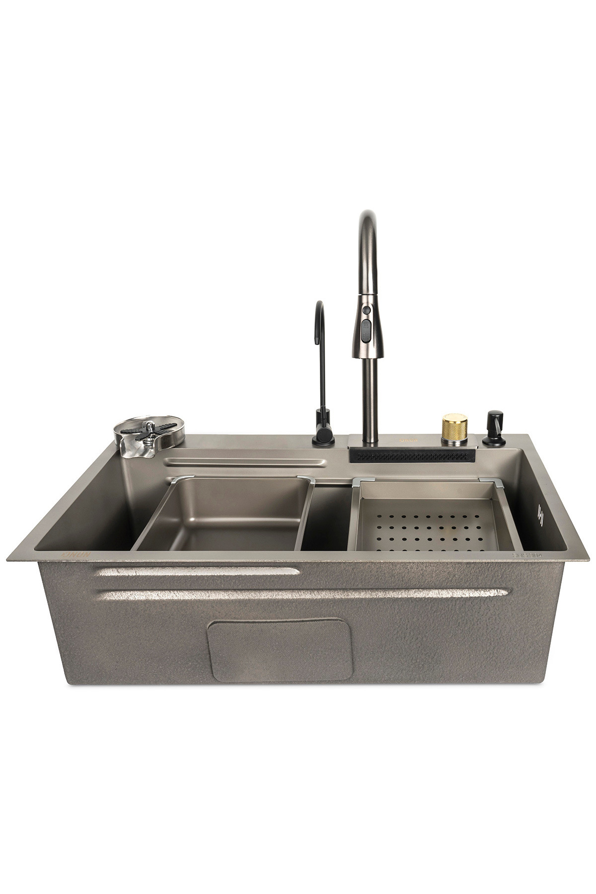 STILMAX Paslanmaz Çelik SUS304 Teknolojik Akıllı Şalale Evye Seti 75x45 cm 5 Fonksiyonlu Mutfak Evyesi