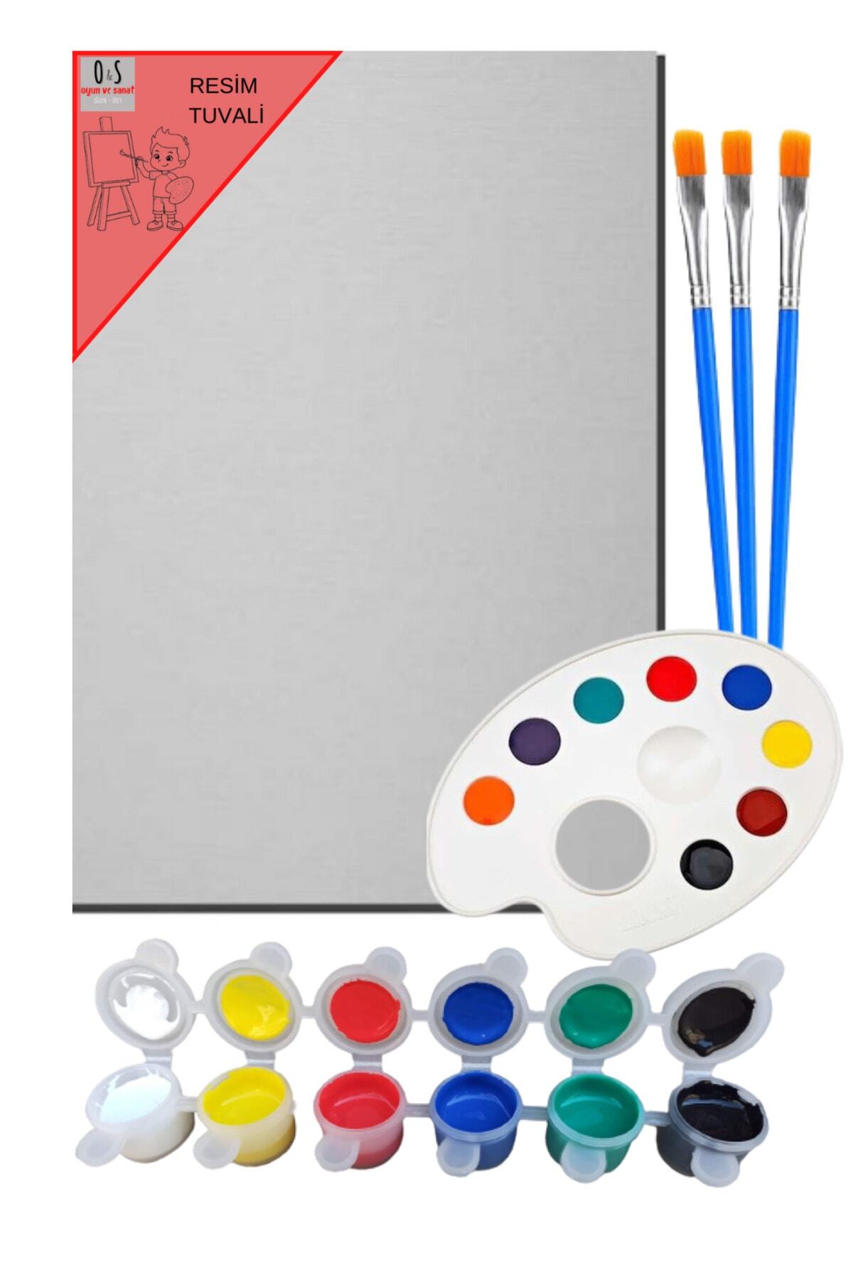 Resim Başlangıç Akrilik Boya Seti - Tuval, 3lü Fırça, Palet, Akrilik Boya- Boyama Sanat Tual Seti