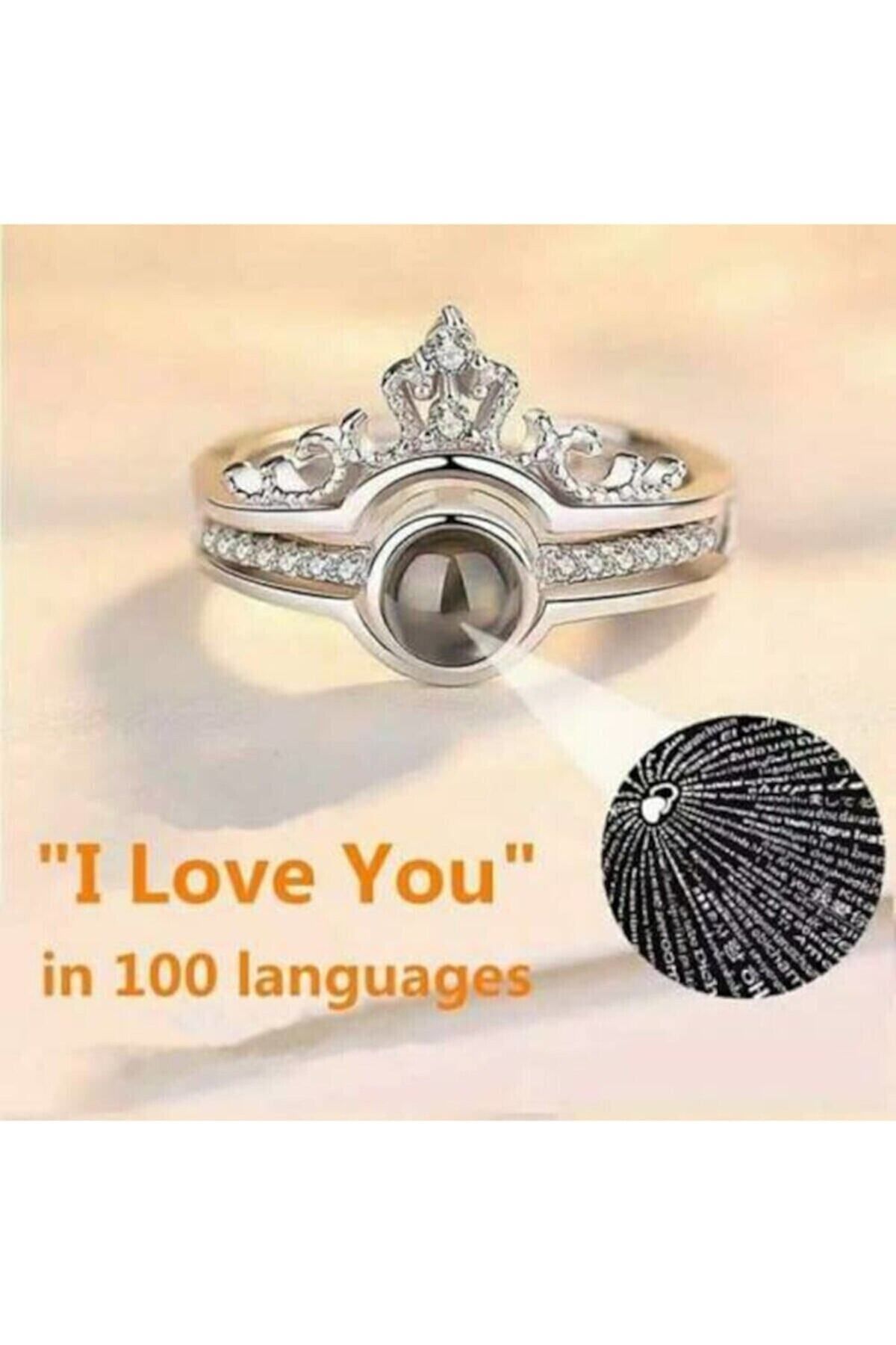 Modaadresiniz Crowned Projection Ring That Says I Love You in 100 Languageskiky1111 Trendyol