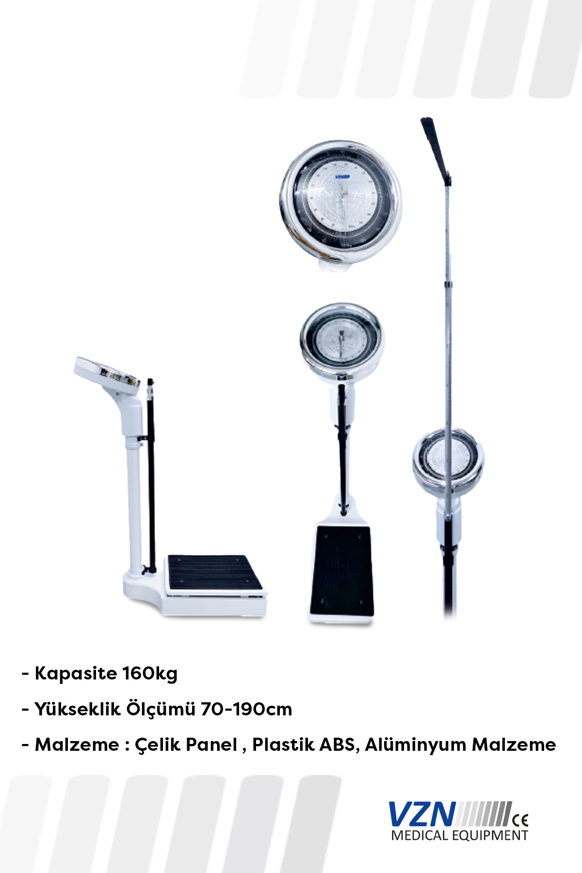 VZN Boy Ölçerli Mekanik Baskül 160Kg Geniş Platform