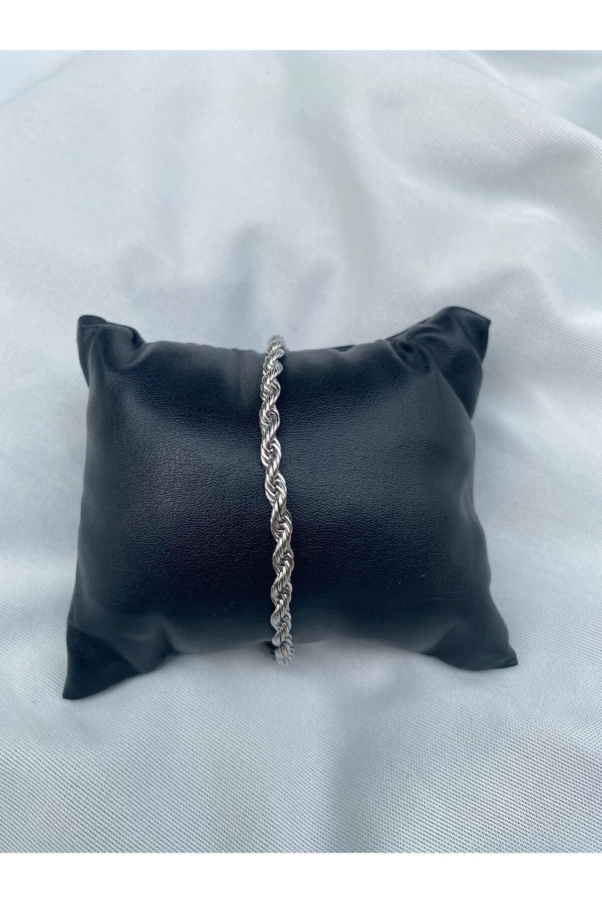 MEKKANMODA Men s Silver Gray Twist Chain Steel Bracelet Trendyol