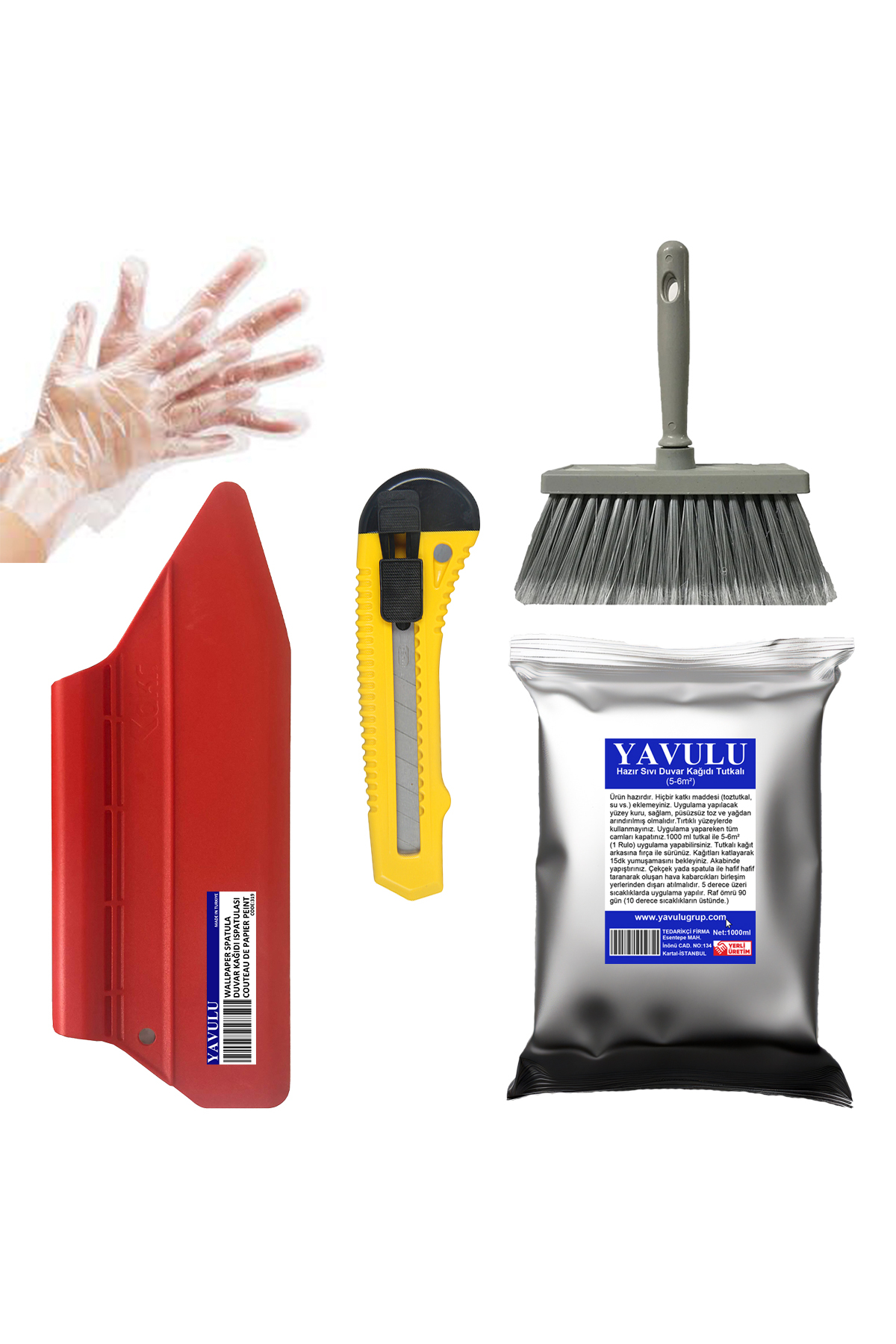 yavulu 5'li 1Litre Duvar Kağıdı Uygulama Seti / Hazır Duvar Kağıdı Yapıştırıcısı Tutkalı 1Litre(Sıvı)