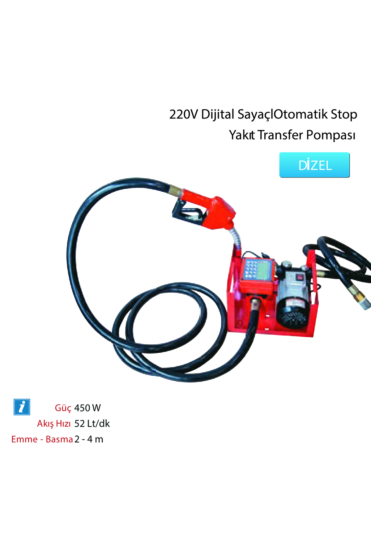 Mitacan MİTACAN MTTP60ZDL 220V DIGITAL SAYAÇLI OTOMATİK STOP YAKIT TRANSFER POMPASI