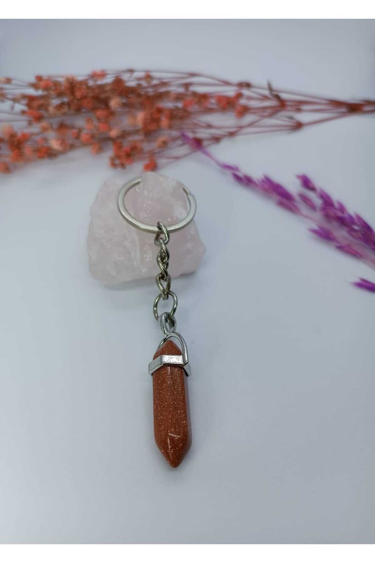 Real Natural Stone Brown Star Stone Keychain