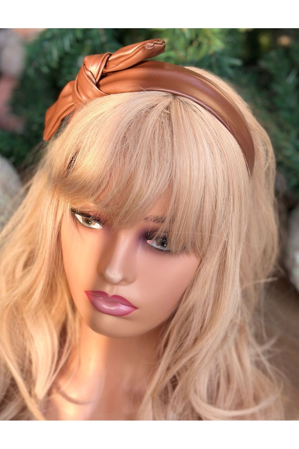 QUEEN AKSESUAR-Imported luxury French model leather bow wide knot crown pastel caramel brown women's crown 4