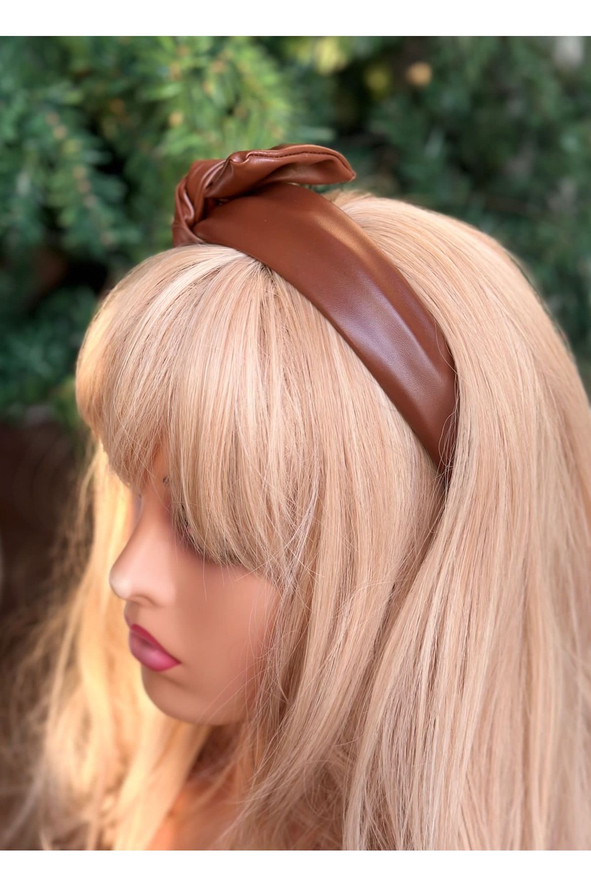 QUEEN AKSESUAR-Imported luxury French model leather bow wide knot crown pastel caramel brown women's crown 3