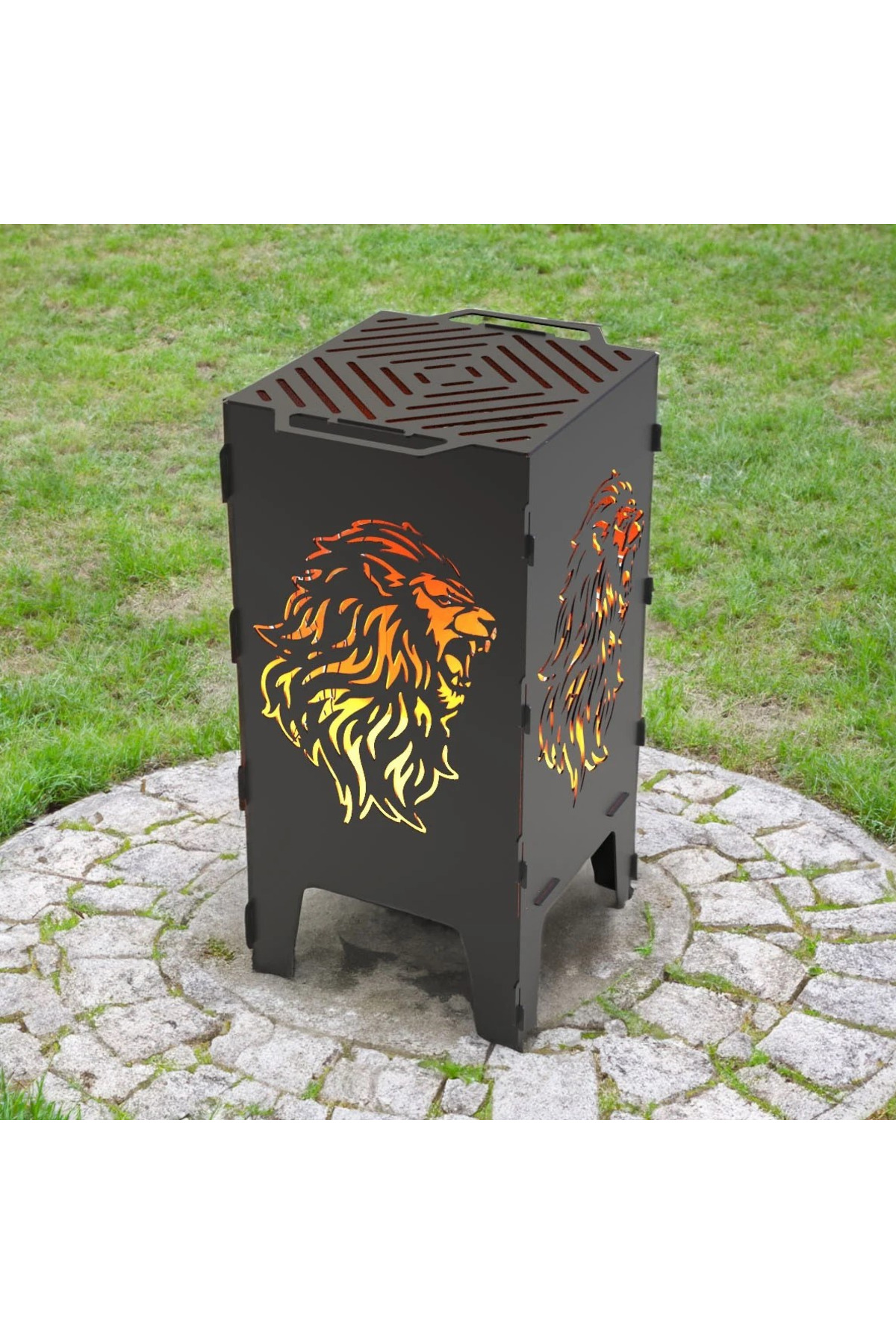 Aslan Desenli Dekoratif Mangal Portatif Ateş Çukuru