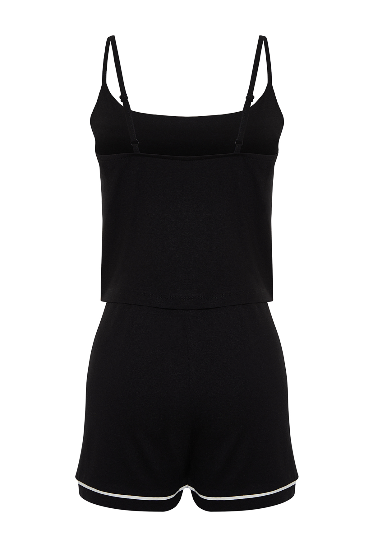 Trendyolmilla  Siyah Biye Detaylı İp Askılı Viskon Şortlu Örme Pijama Takımı THMSS24PT00004 - Görsel 8