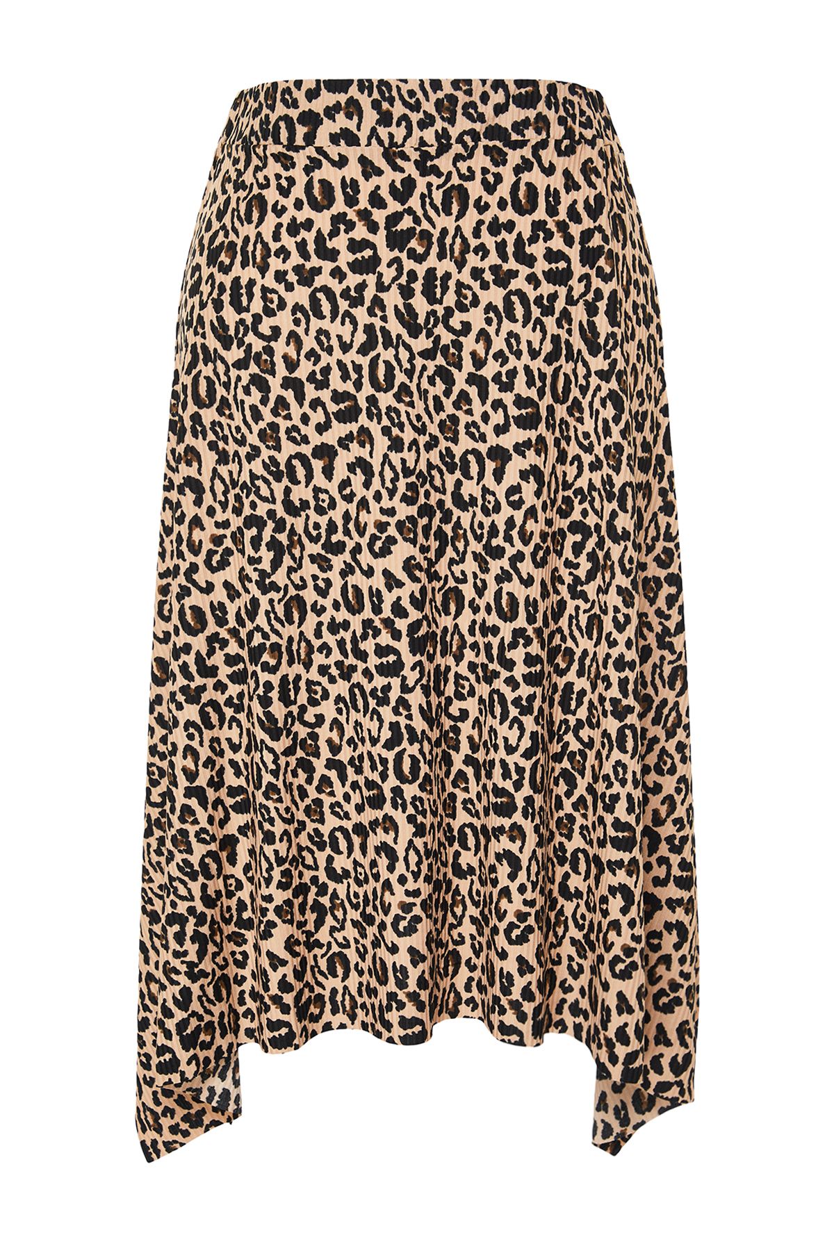 Trendyol Curve-Brown Leopard Print Asymmetrical Knitted Large Size Skirt Tbbss22Et0253 7