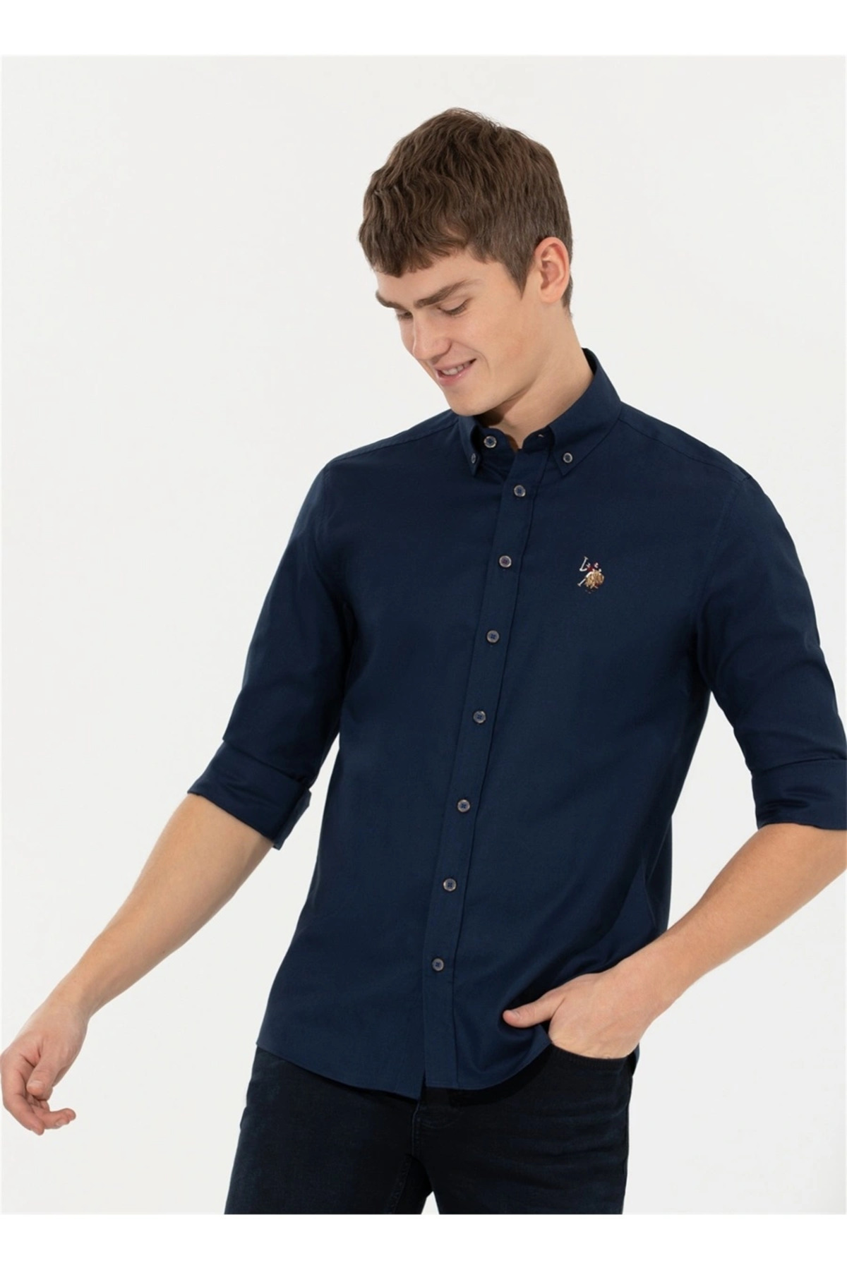 پیراهن مردانه آبی سرمه ای یو اس پولو | 1450261 اورجینال - تصویر 3