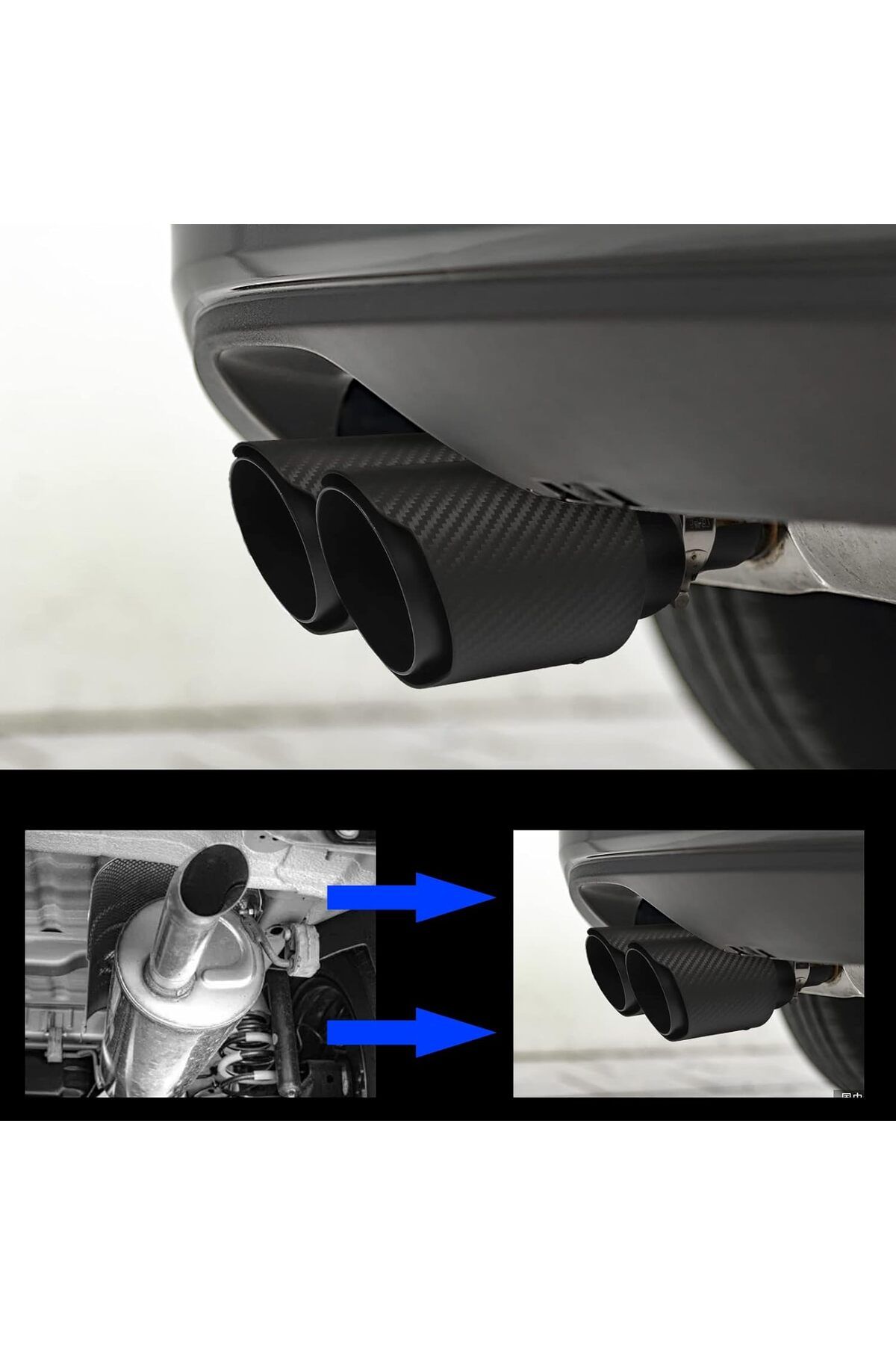 Krtopo-Black Matte Carbon Tip 63 mm Double Muffler Performance Exhaust Tip, Inlet 2.5" Outlet 3.5 5