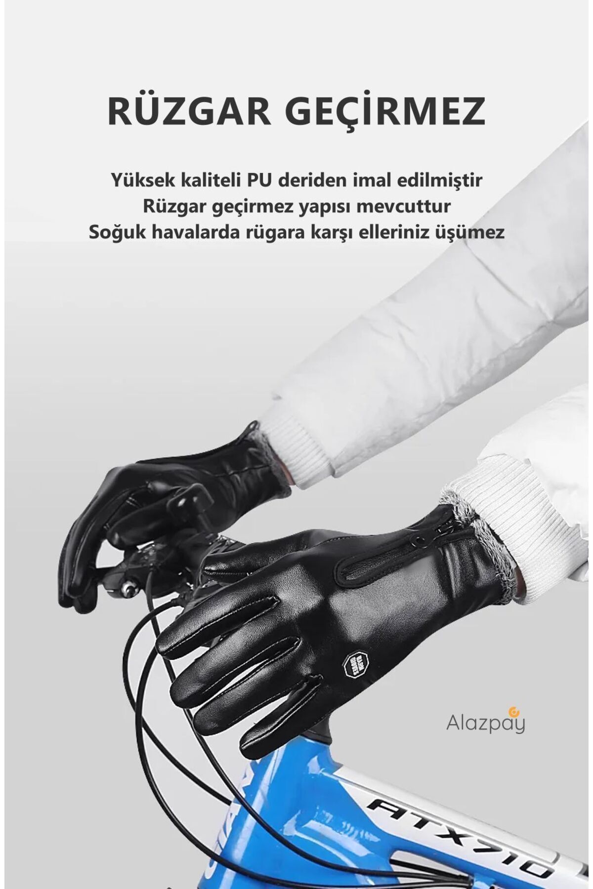 دستکش مشکی مردانه و زنانه PU چرمی Wind Proop Palm Free Ski Gait Thermal Winter Alazpay