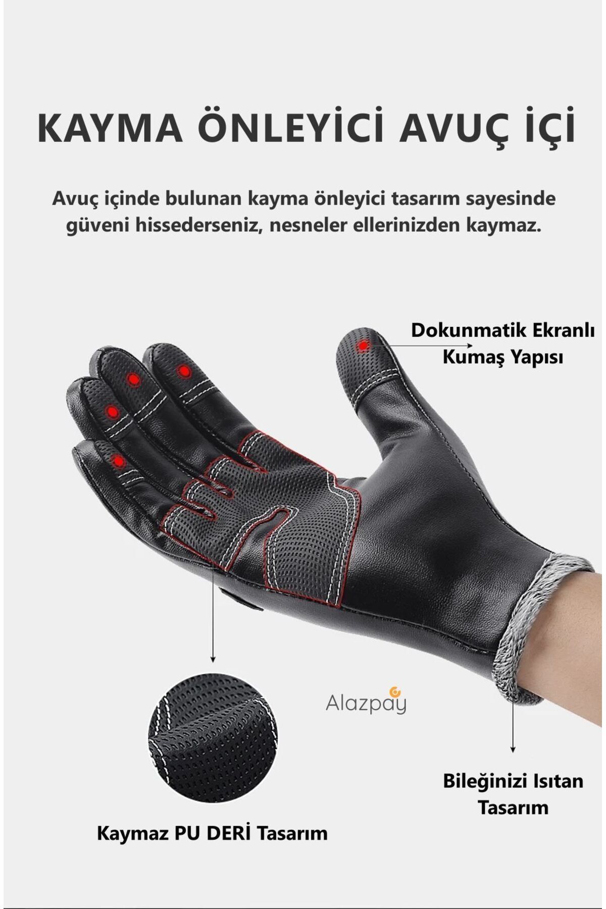 دستکش مشکی مردانه و زنانه PU چرمی Wind Proop Palm Free Ski Gait Thermal Winter Alazpay