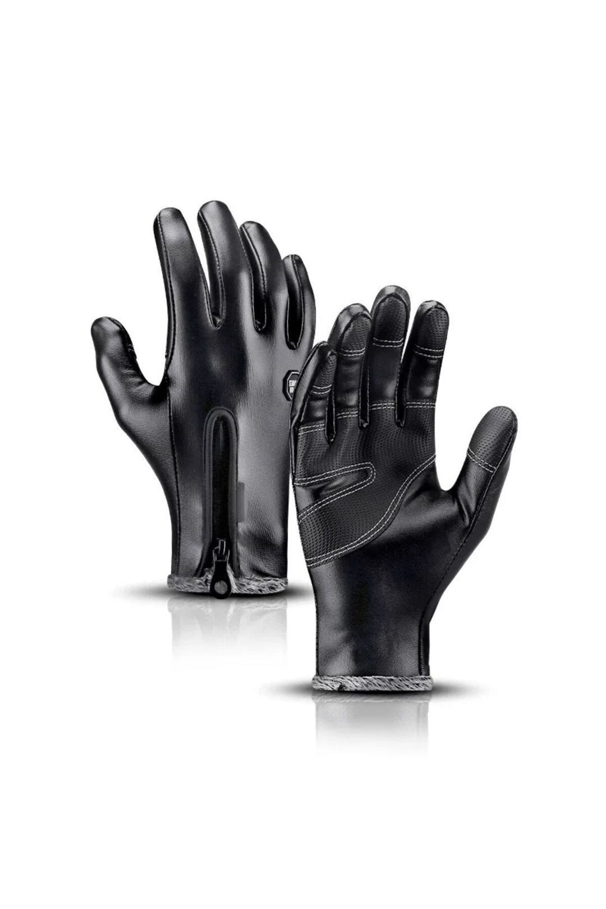 دستکش مشکی مردانه و زنانه PU چرمی Wind Proop Palm Free Ski Gait Thermal Winter Alazpay
