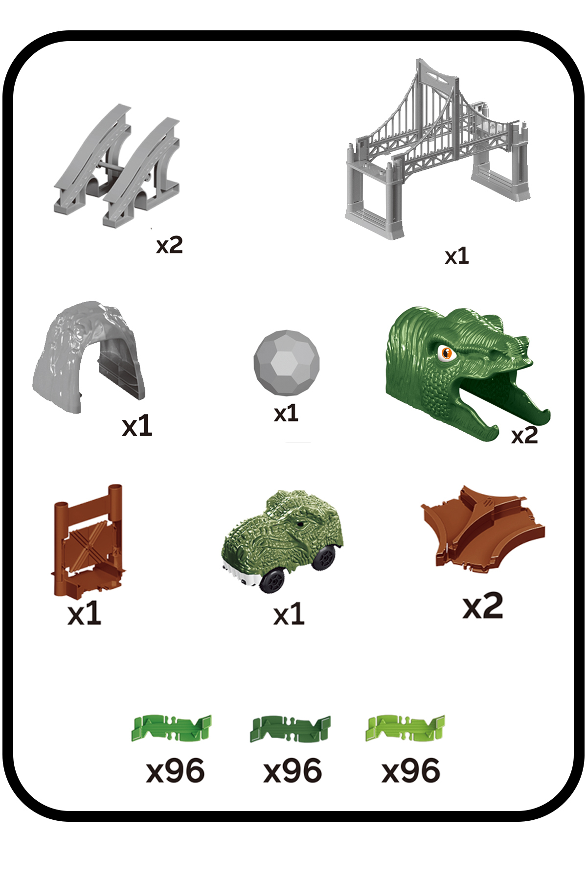 ۲۸۸ قطعه ریل متحرک با تم دایناسور، مجموعه کامل به همراه خودروهای دایناسور