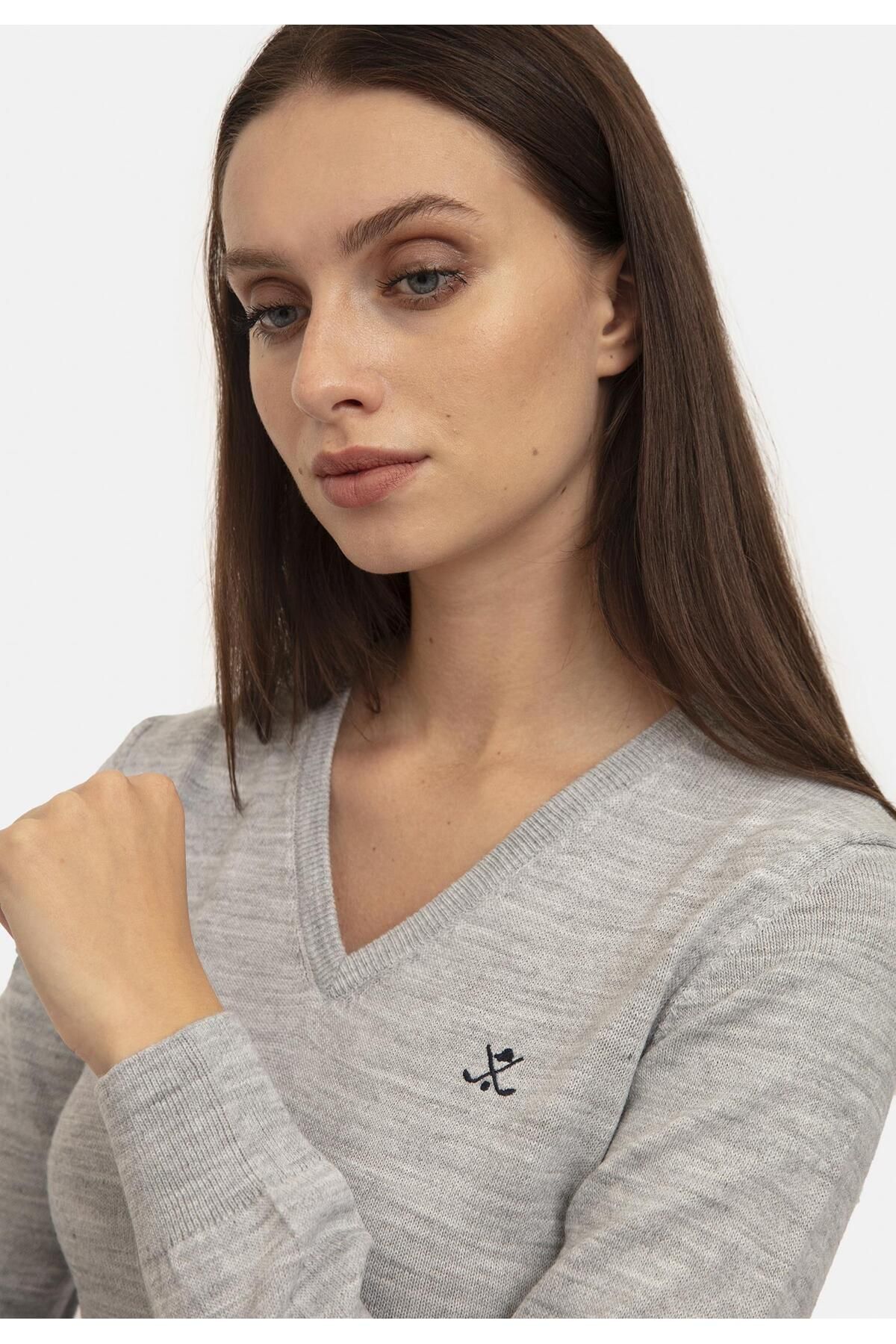 Embroidered V-Neck Acrylic Women's Sweater