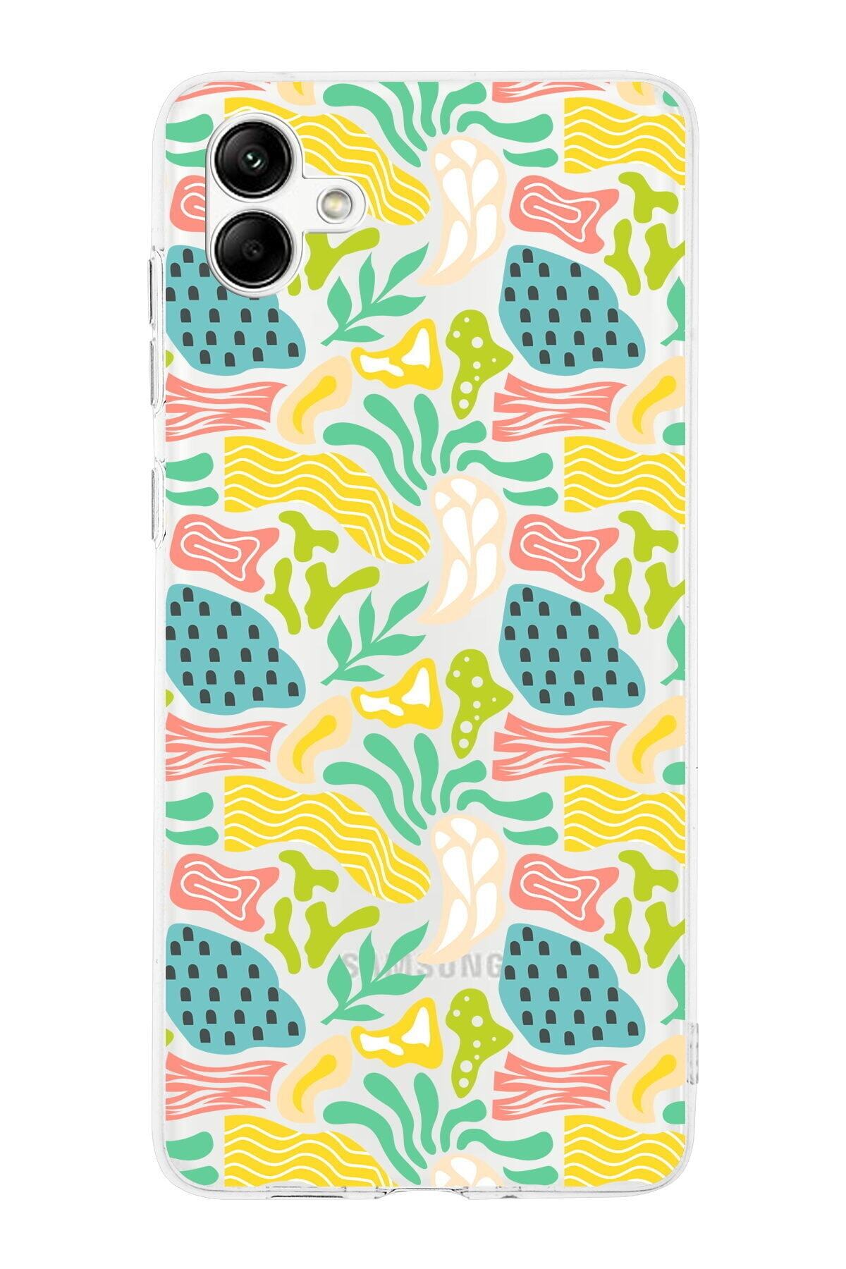 Samsung Galaxy A05 Uyumlu Kamera Korumalı Kapak Memphis Desen Tasarımlı Şeffaf Kılıf