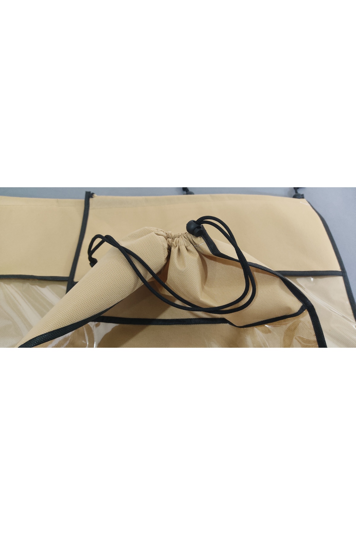 Bot - Çizme Kılıfı, Pencereli Bot-Çizme Saklama ve Taşıma Torbası, Ayakkabı Düzenleyici, 40x57 cm, BEJ RENK