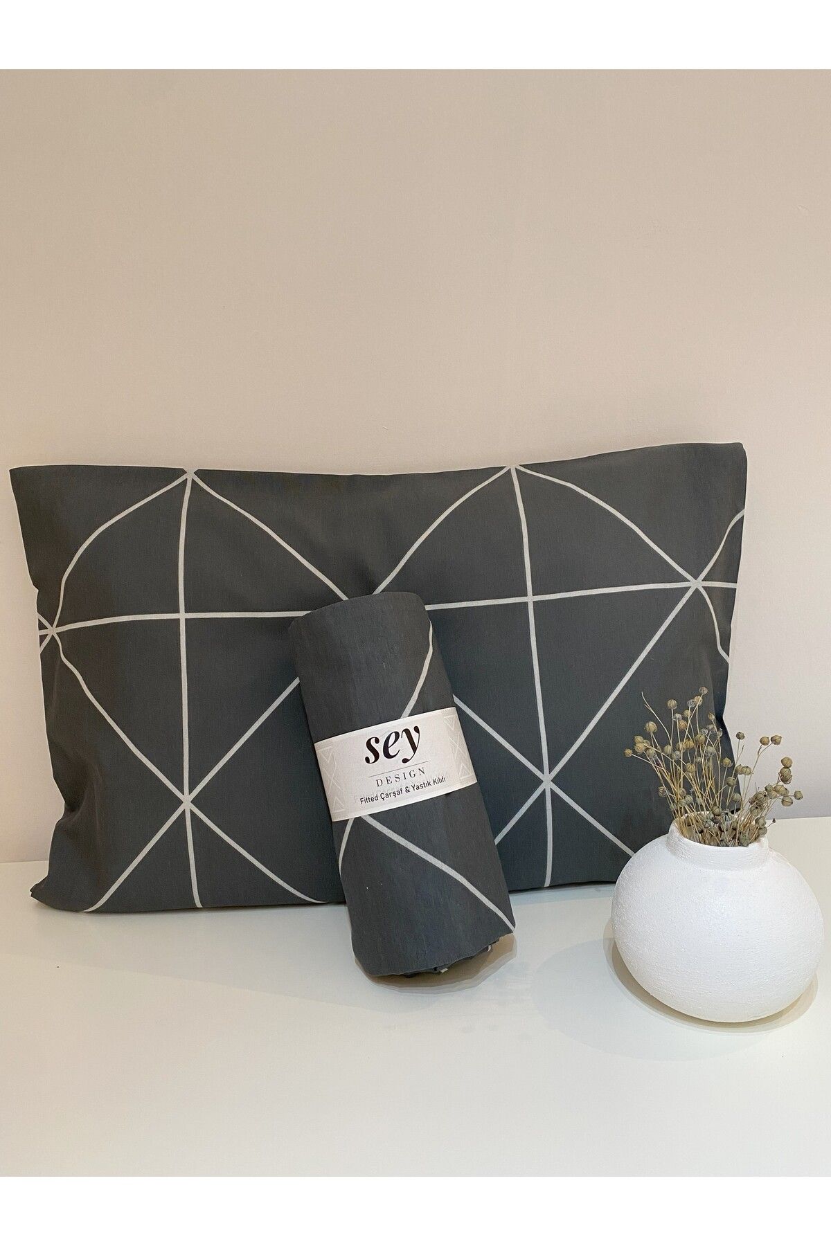 Sey Design-Geometric Pattern Smoked Baklava Oversize Elastic Sheet Set 3