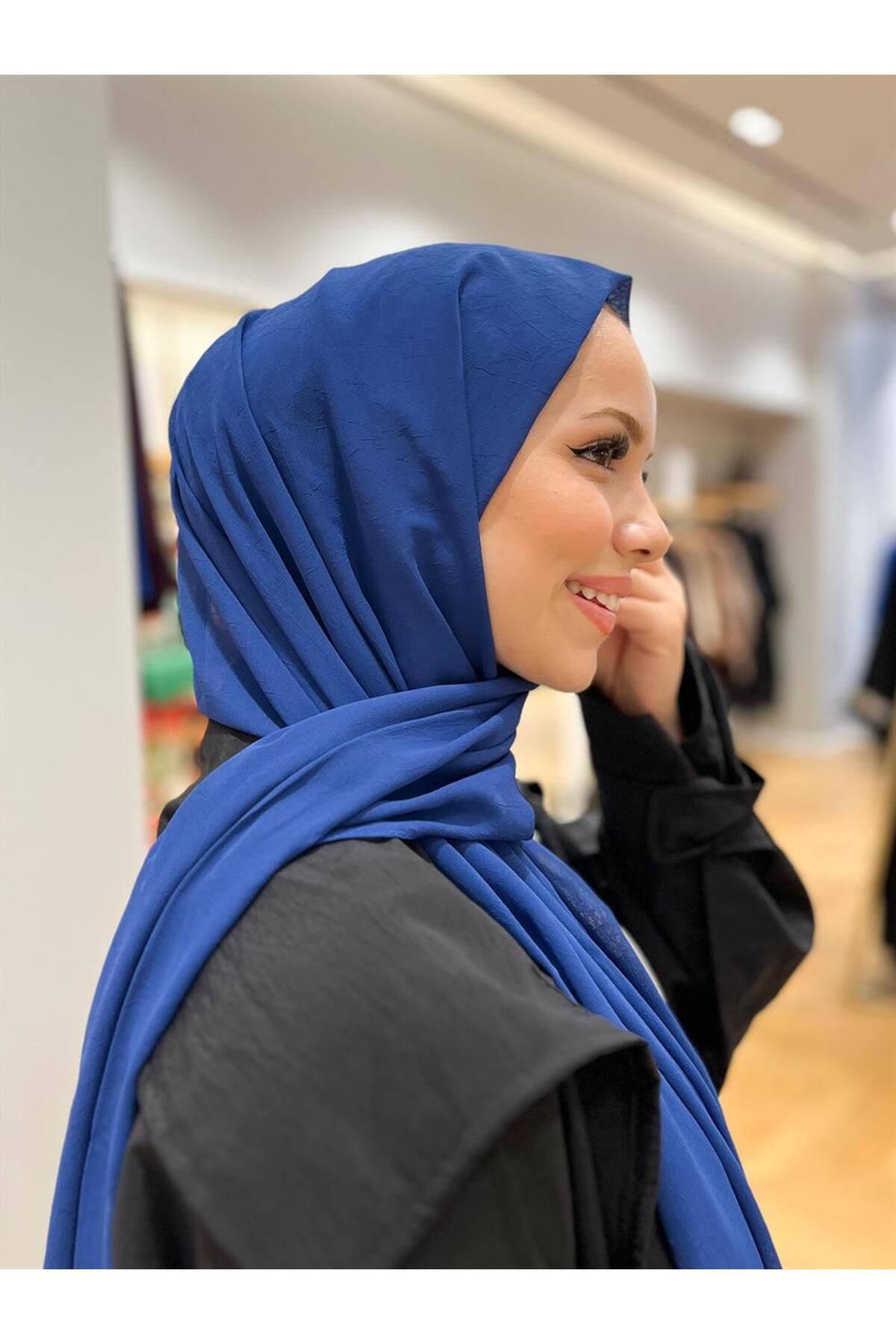 Armine Trend Crinkle Chiffon Shawl Atskrn 29 Dark Blue Trendyol