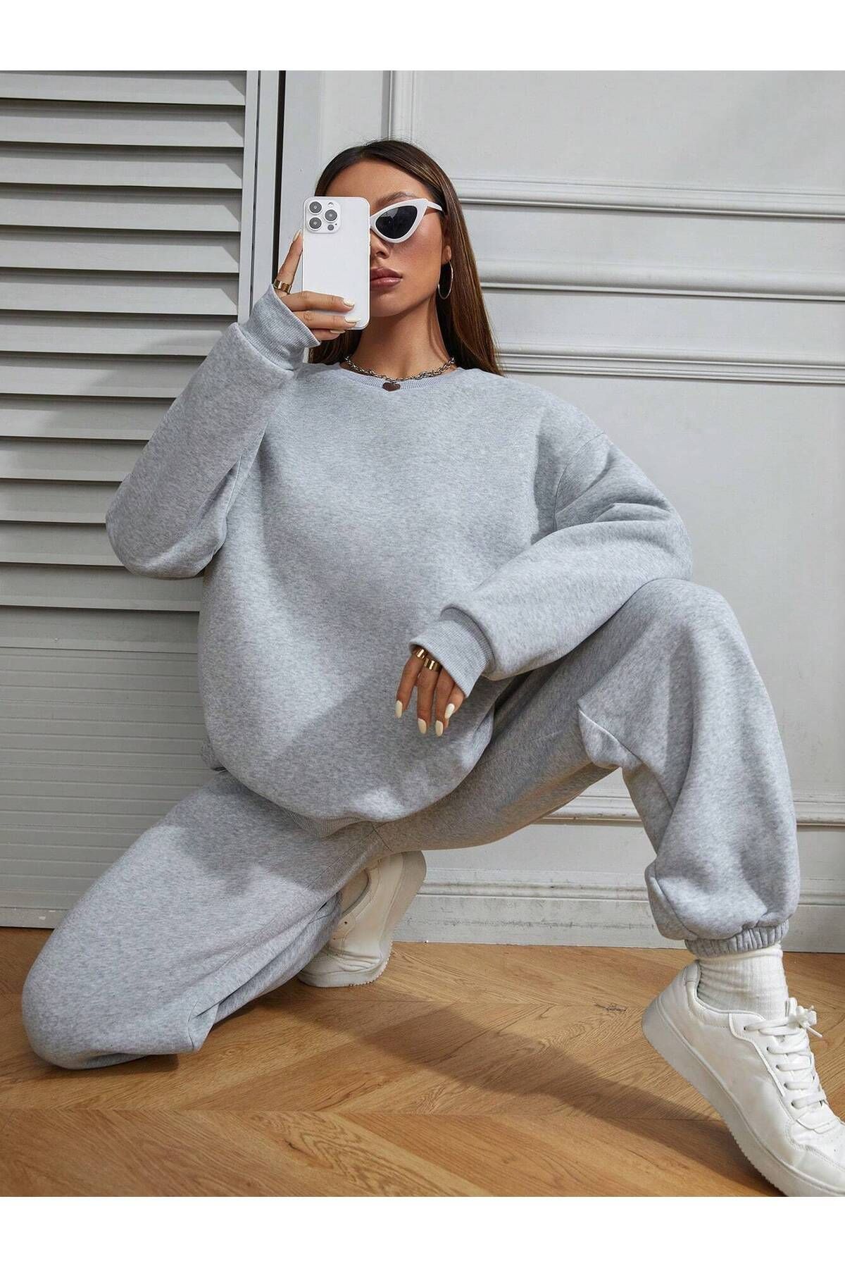 Womens oversized grey tracksuit sales