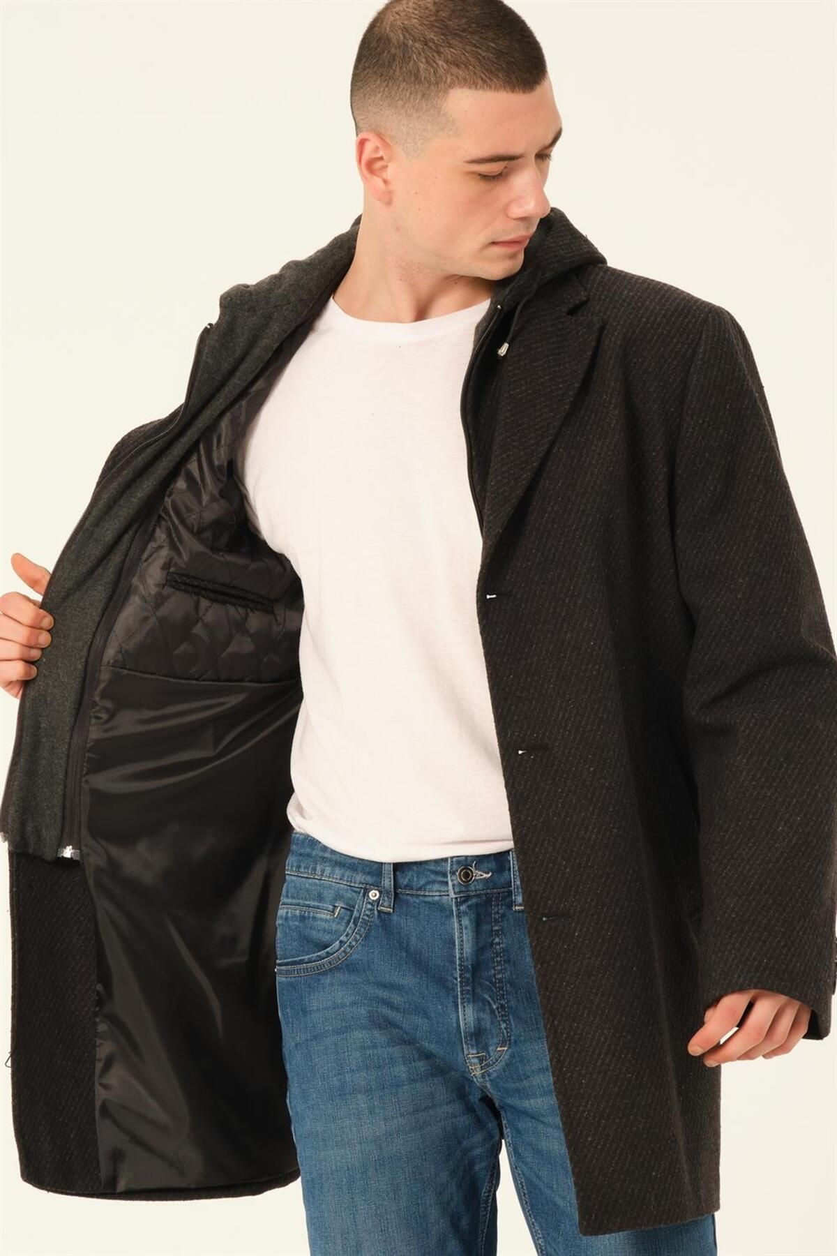 Dewberry PLT8395 DEWBERRY BATTAL PALTO-DİAGONAL SİYAH