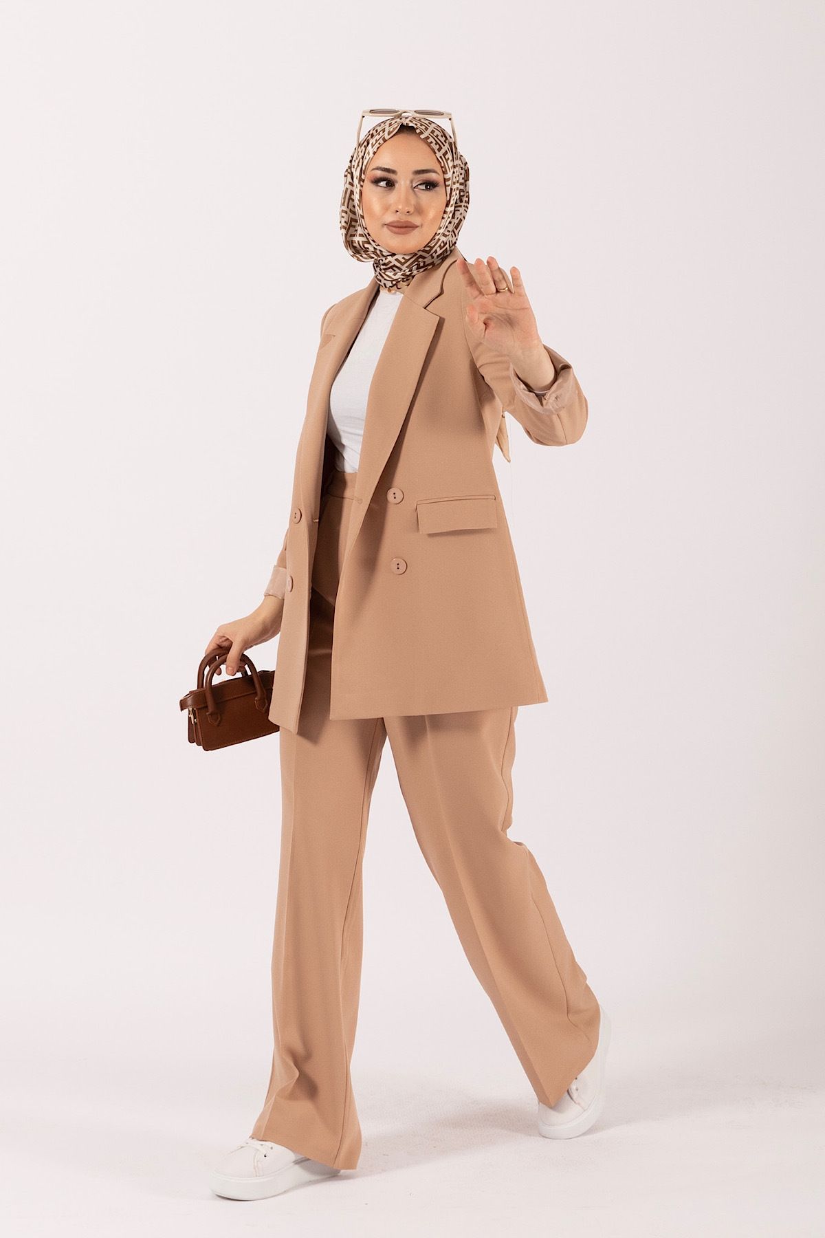 Stilife-Four Button Jacket Set Camel 4