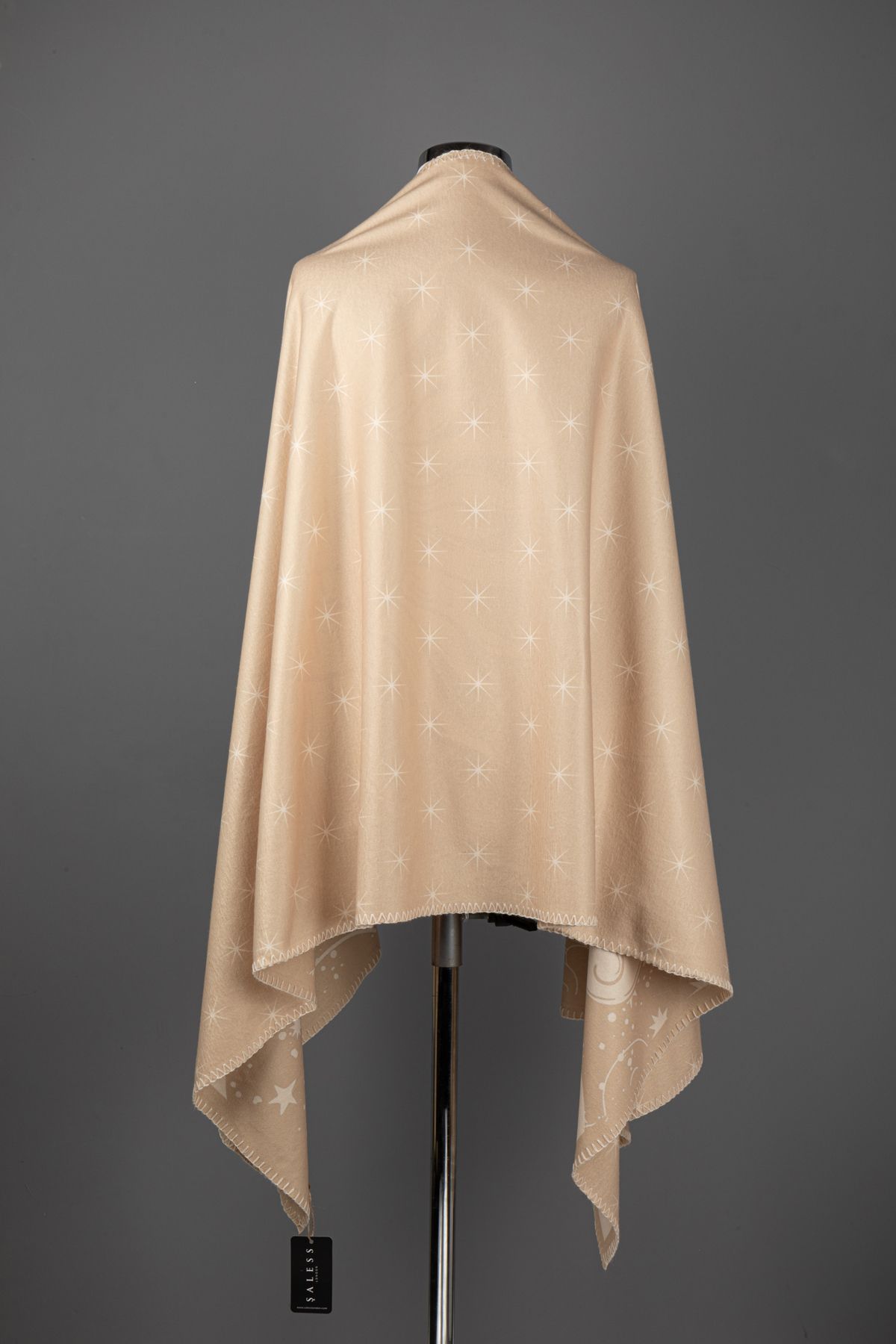 Saless-Double Sided Patterned Shoulder Shawl - Beige 3