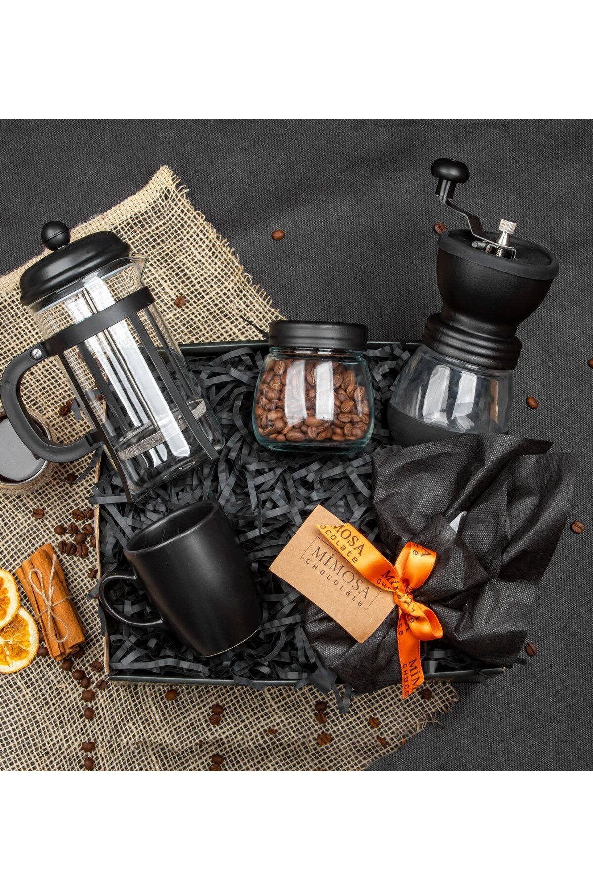 ATÖLYE247 French Press Kahve Değirmeni Kahve Saklama Kabı Siyah Kupa