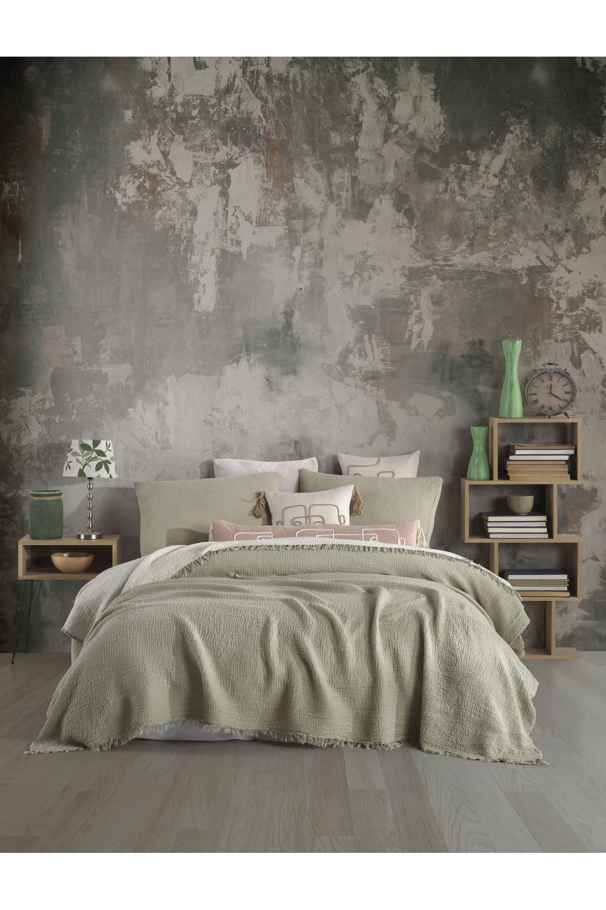 destinyhometex Adayeşili Çift Kişilik 200x240cm Yatak Örtüsü/2 Adet 50x70cm Yastık 4 Katlı Multi Muslin %100 Pamuk 3