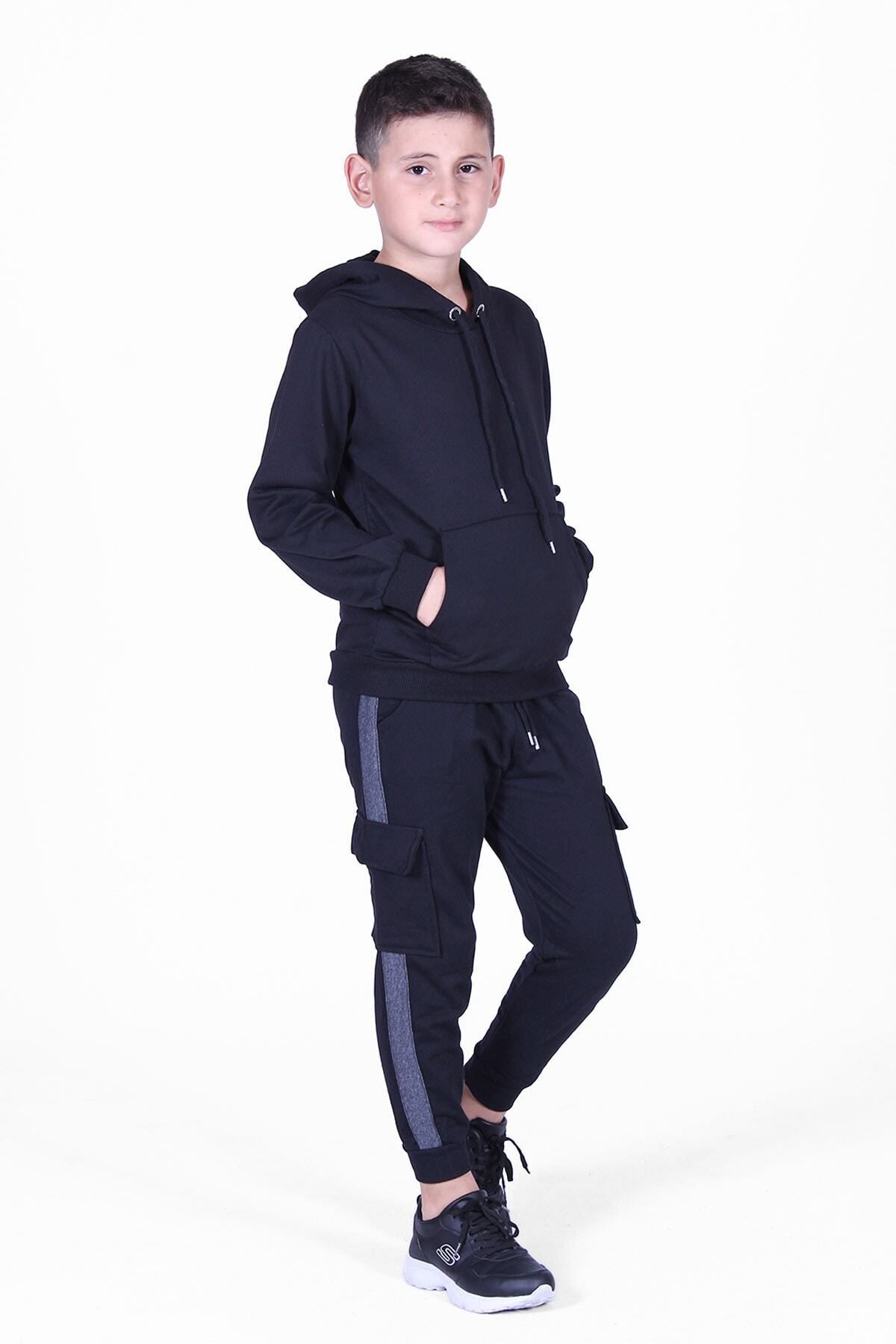 FYK K DS Plain Kangaroo Pocket Hooded Cargo Pocket Boys Top Top