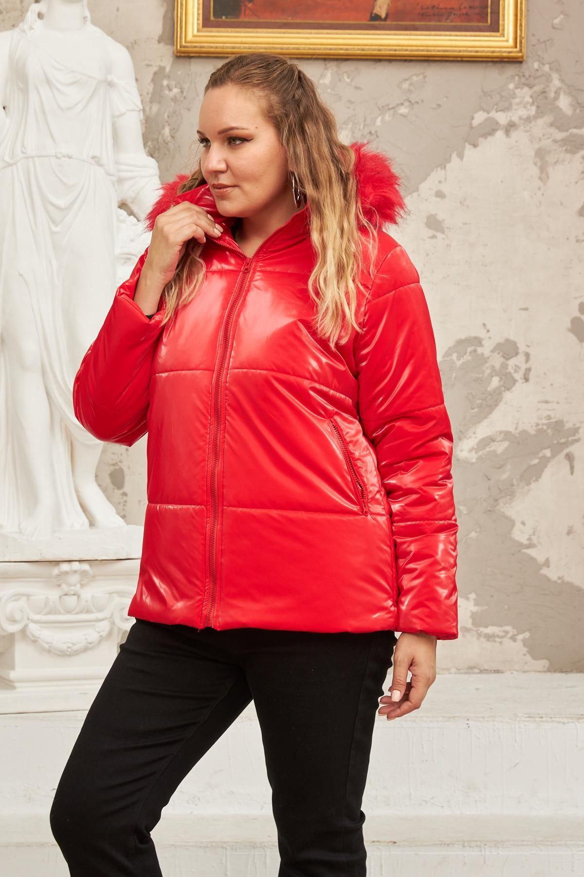 Red puffer sale jacket plus size