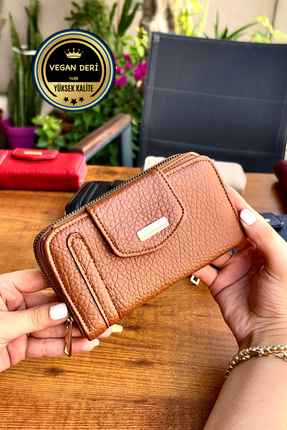 CüzCan Lavinia Taba Vegan Deri Kadın Cüzdan Fermuarlı Ve Mıknatıslı (16X9 CM)