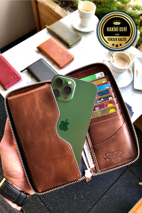 CüzCan Leo Antik Kahve Unisex Hakiki Deri Telefon Bölmeli Cüzdan