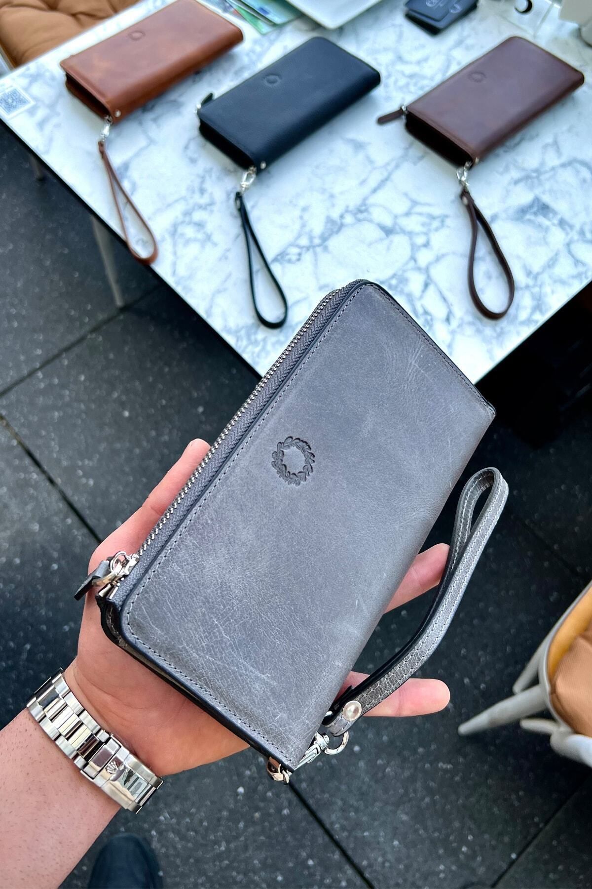 کیف پول مردانه و زنانه SWANY GREY LEADE چرمی ZIPPER TONE WALLET HAND یونیسکس CüzCan