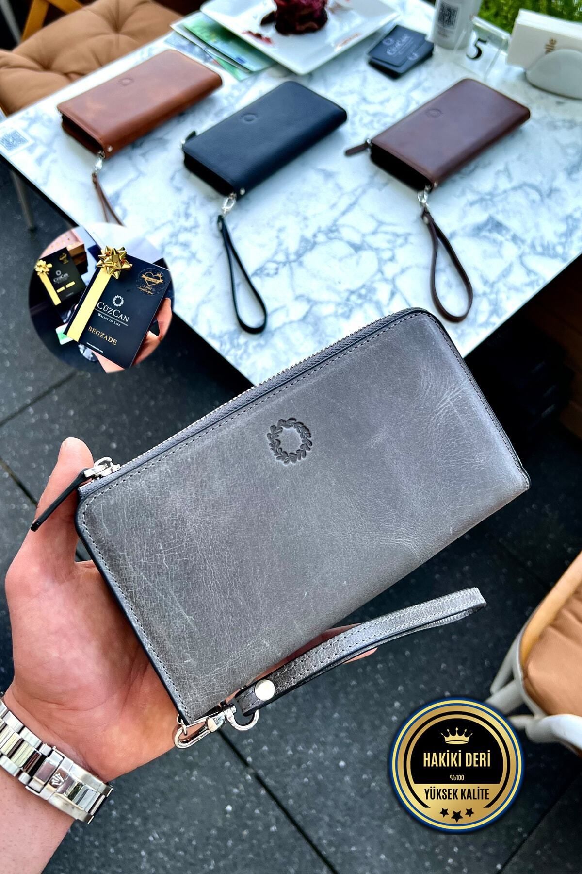 کیف پول مردانه و زنانه SWANY GREY LEADE چرمی ZIPPER TONE WALLET HAND یونیسکس CüzCan