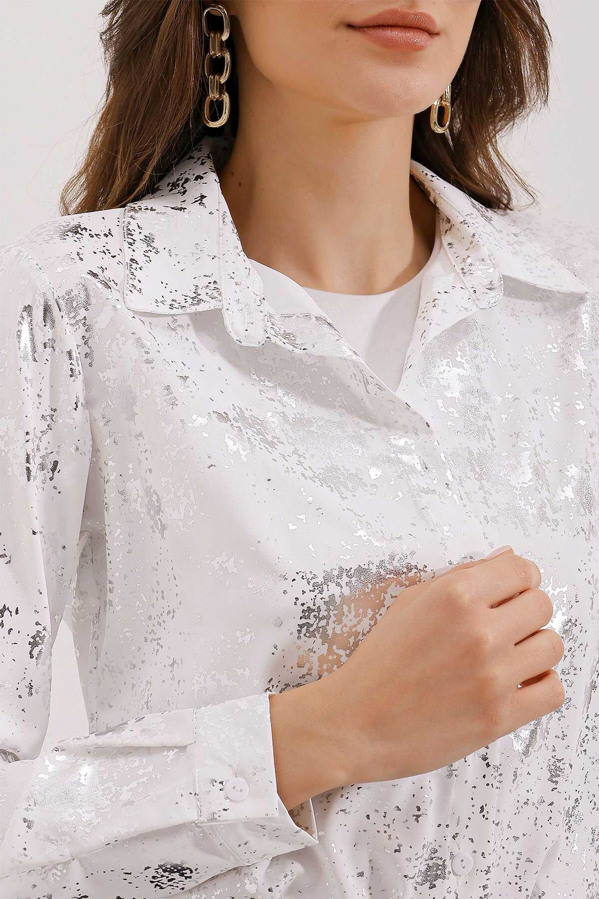 Bigdart-3964 Lightly Flowing Satin Shirt - Silver 3